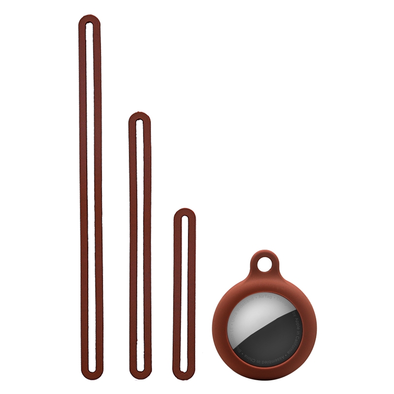 Silicone Shockproof Protective Cover Case with 3 Lanyards For AirTag(Brown)