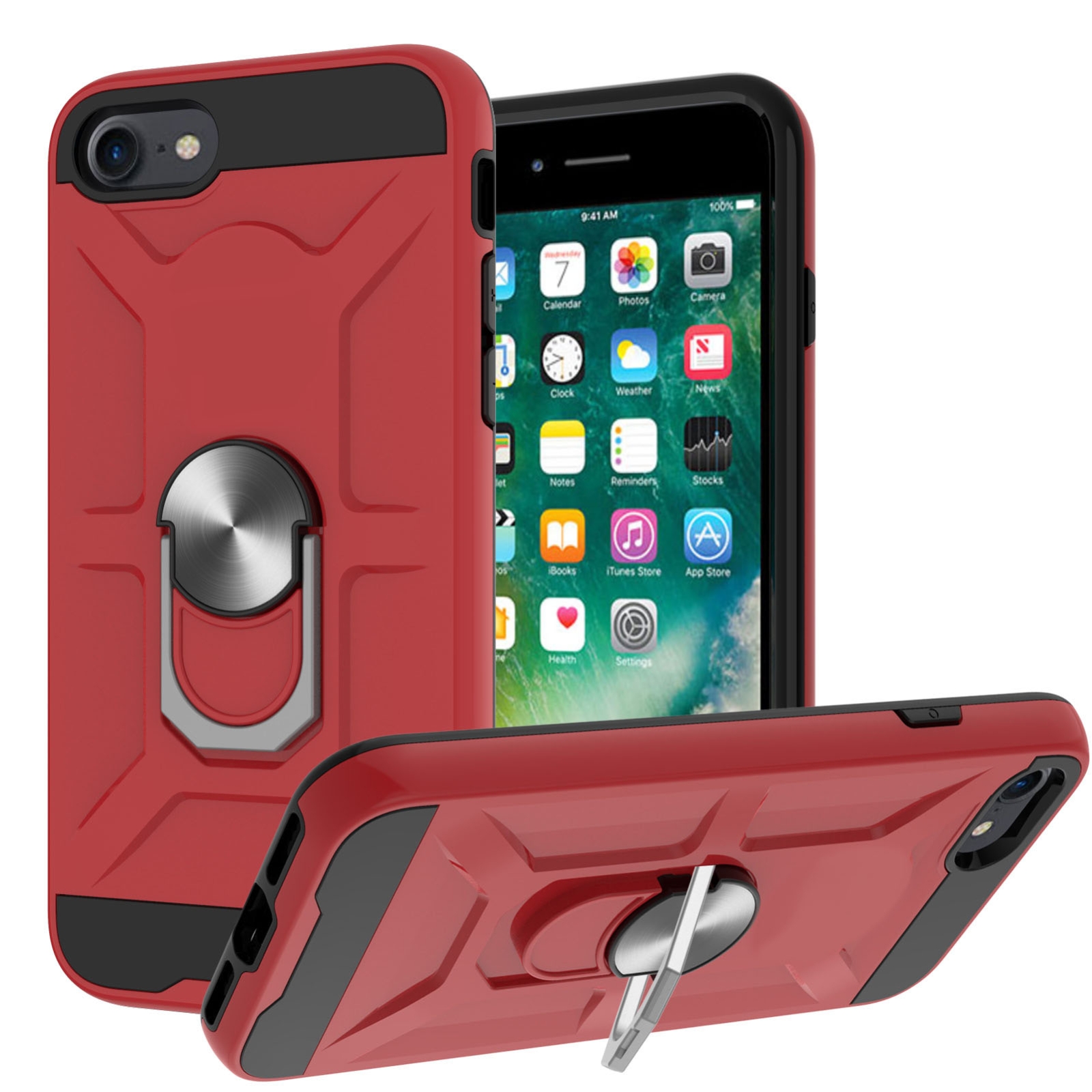 War-god Armor TPU + PC Shockproof Magnetic Protective Case with Ring Holder For iPhone 8 / 7 / SE 2020(Red) War-god Armor TPU + PC Shockproof Magnetic Protective Case with Ring Holder For iPhone 8 / 7 / SE 2020(Red)