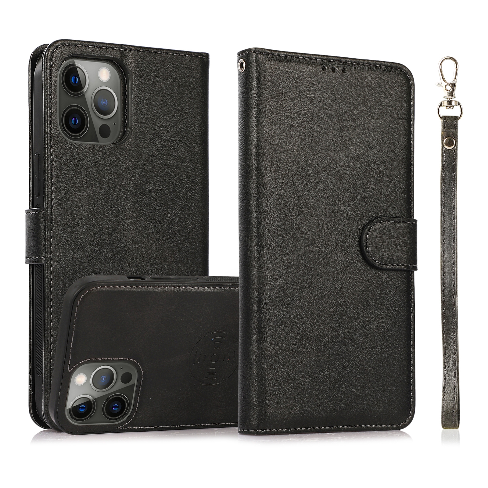 For iPhone 12 / 12 Pro Calf Texture 2 in 1 Detachable Magnetic Back Cover Horizontal Flip Leather Case with Holder & Card Slots & Wallet & Photo Frame(Black) For iPhone 12 / 12 Pro Calf Texture 2 in 1 Detachable Magnetic Back Cover Horizontal Flip Leather Case with Holder & Card Slots & Wallet & Photo Frame(Black)