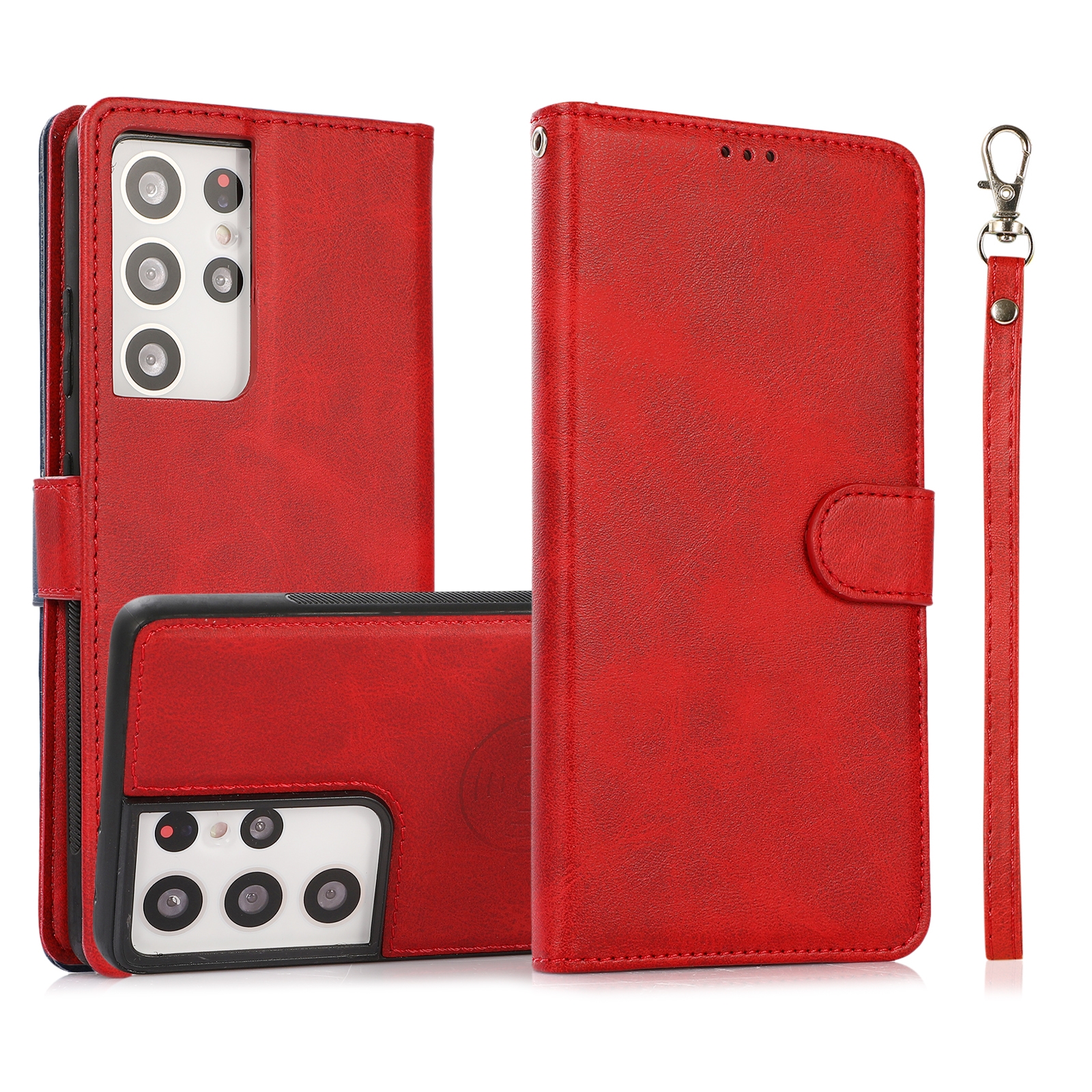 For Samsung Galaxy S21 Ultra 5G Calf Texture 2 in 1 Detachable Magnetic Back Cover Horizontal Flip Leather Case with Holder & Card Slots & Wallet & Photo Frame(Red) For Samsung Galaxy S21 Ultra 5G Calf Texture 2 in 1 Detachable Magnetic Back Cover Horizontal Flip Leather Case with Holder & Card Slots & Wallet & Photo Frame(Red)