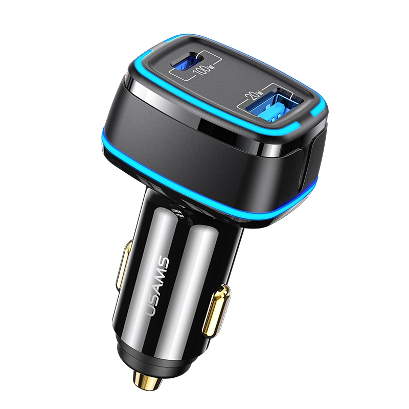 USAMS US-CC142 C24 120W Type-C / USB-C + USB Dual Ports Car Charger(Black) USAMS US-CC142 C24 120W Type-C / USB-C + USB Dual Ports Car Charger(Black)
