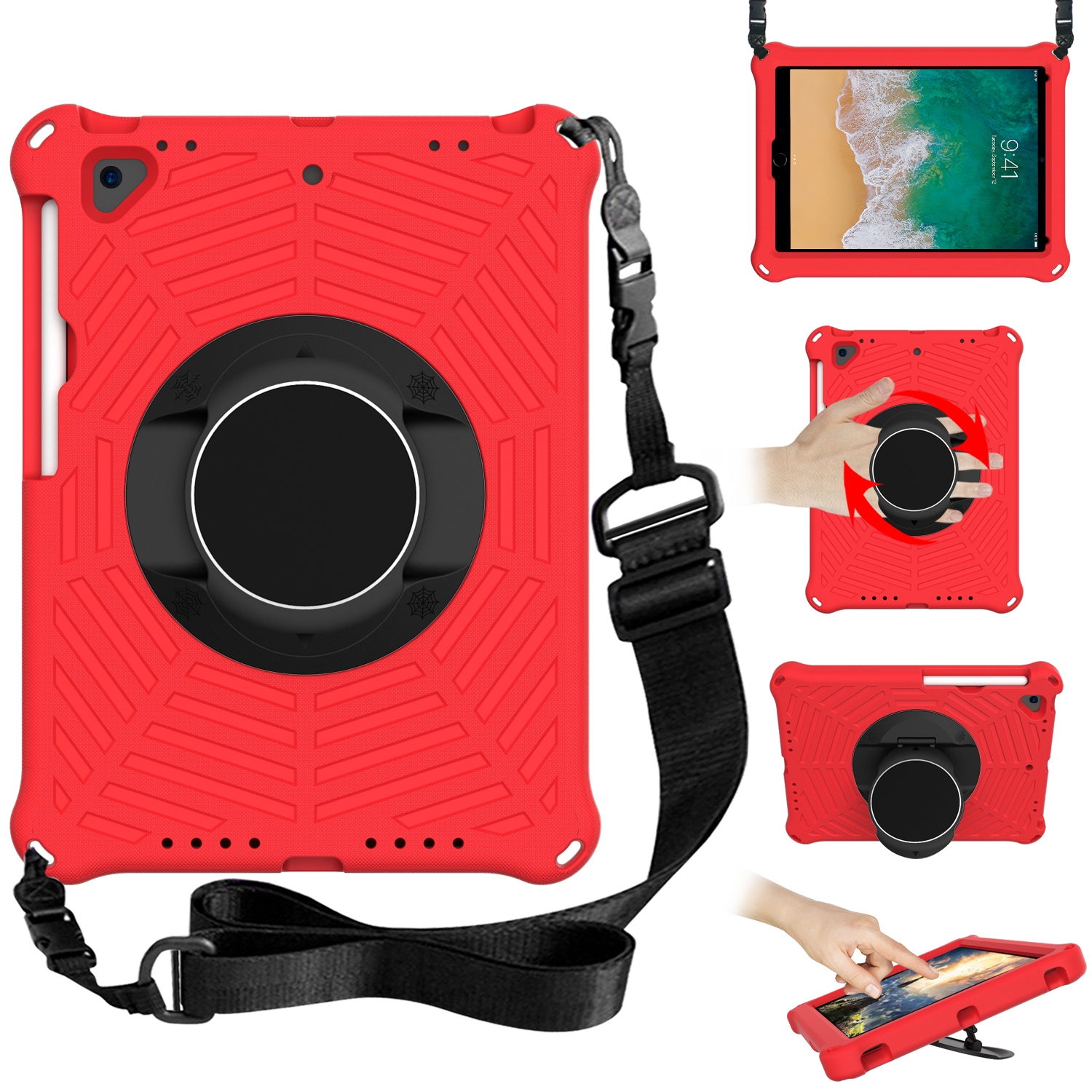 Spider King EVA Protective Case with Adjustable Shoulder Strap & Holder & Pen Slot For iPad 9.7 2018 & 2017 / Pro 9.7 / Air 2 / Air(Red) Spider King EVA Protective Case with Adjustable Shoulder Strap & Holder & Pen Slot For iPad 9.7 2018 & 2017 / Pro 9.7 / Air 2 / Air(Red)