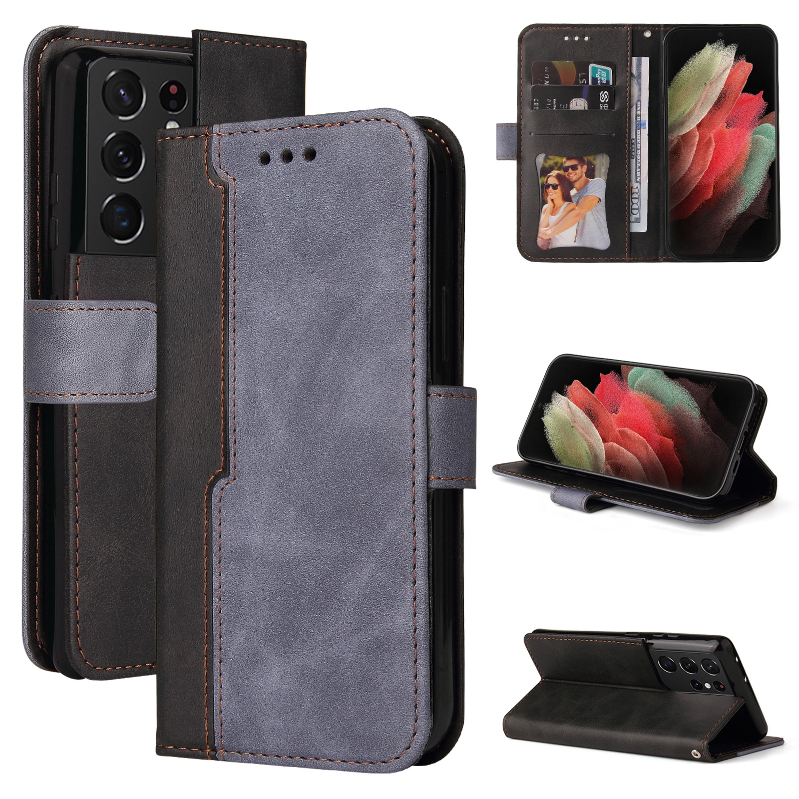 For Samsung Galaxy S21 Ultra 5G Business Stitching-Color Horizontal Flip PU Leather Case with Holder & Card Slots & Photo Frame(Grey) For Samsung Galaxy S21 Ultra 5G Business Stitching-Color Horizontal Flip PU Leather Case with Holder & Card Slots & Photo Frame(Grey)