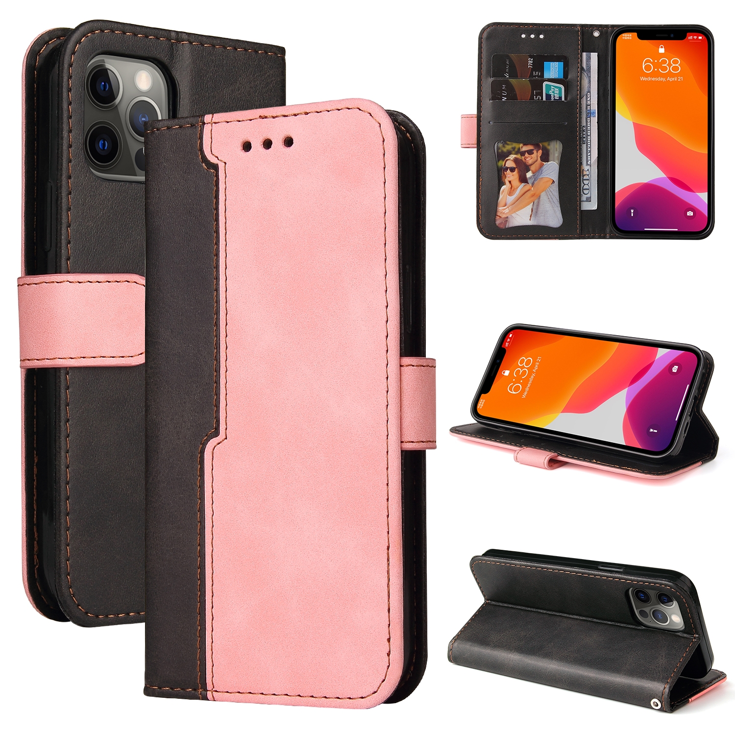 For iPhone 12 / 12 Pro Business Stitching-Color Horizontal Flip PU Leather Case with Holder & Card Slots & Photo Frame(Pink) For iPhone 12 / 12 Pro Business Stitching-Color Horizontal Flip PU Leather Case with Holder & Card Slots & Photo Frame(Pink)
