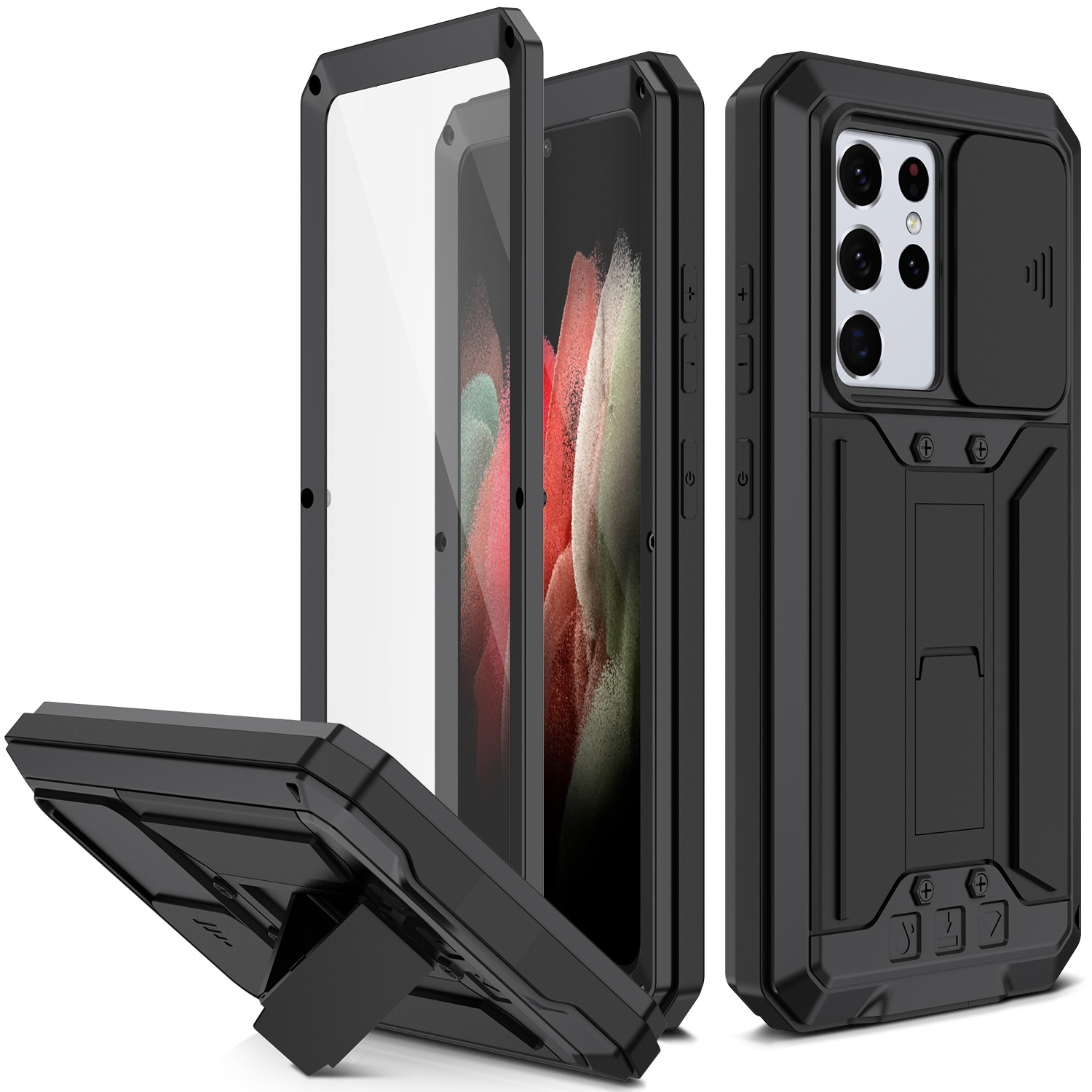 For Samsung Galaxy S21 Ultra 5G R-JUST Sliding Lens Cover Shockproof Dustproof Waterproof Metal + Silicone Case with Invisible Holder(Black) For Samsung Galaxy S21 Ultra 5G R-JUST Sliding Lens Cover Shockproof Dustproof Waterproof Metal + Silicone Case with Invisible Holder(Black)