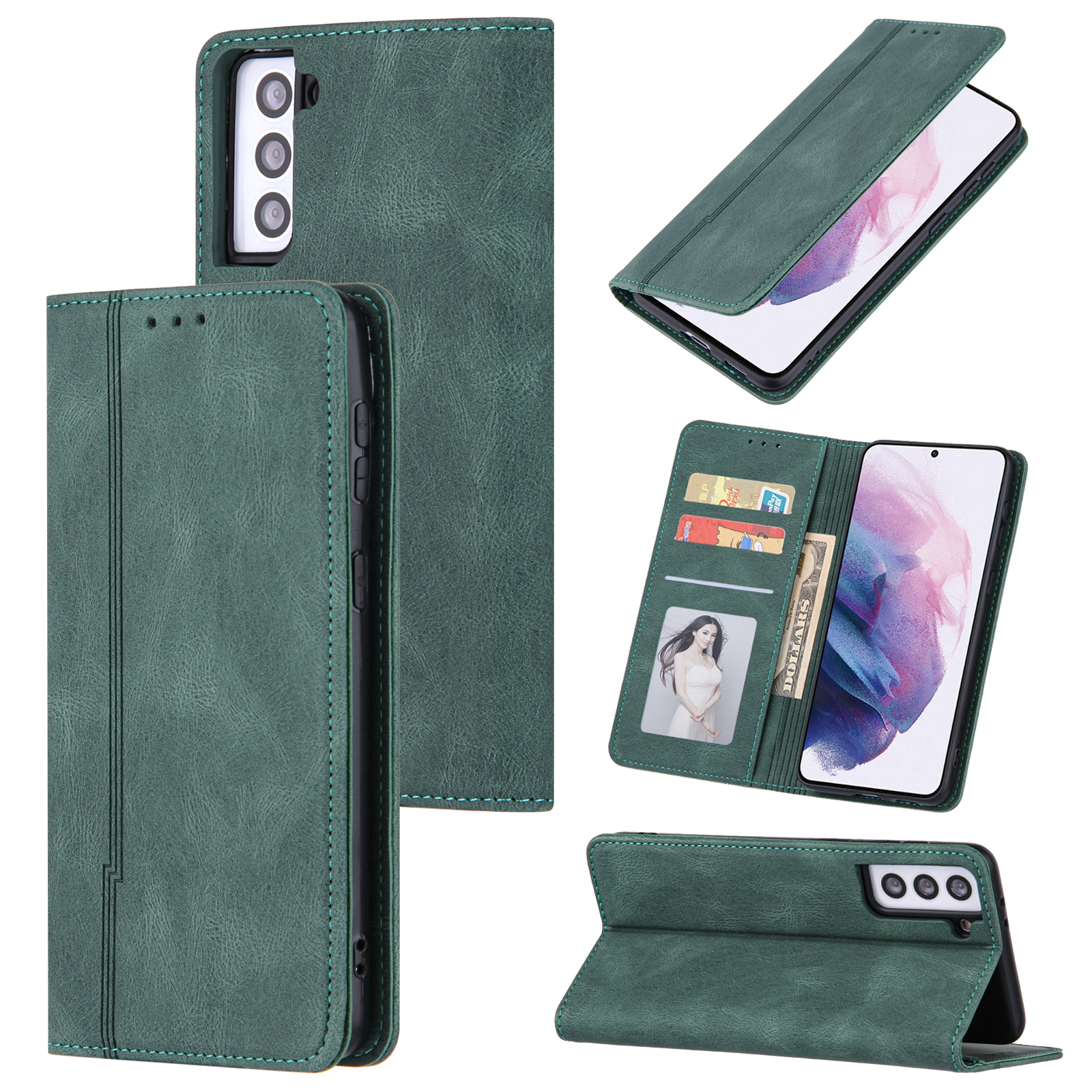 For Samsung Galaxy S21 5G Skin Feel Pressure Line Magnetic Horizontal Flip Leather Case with Holder & Card Slot & Wallet & Photo Frame(Green) For Samsung Galaxy S21 5G Skin Feel Pressure Line Magnetic Horizontal Flip Leather Case with Holder & Card Slot & Wallet & Photo Frame(Green)