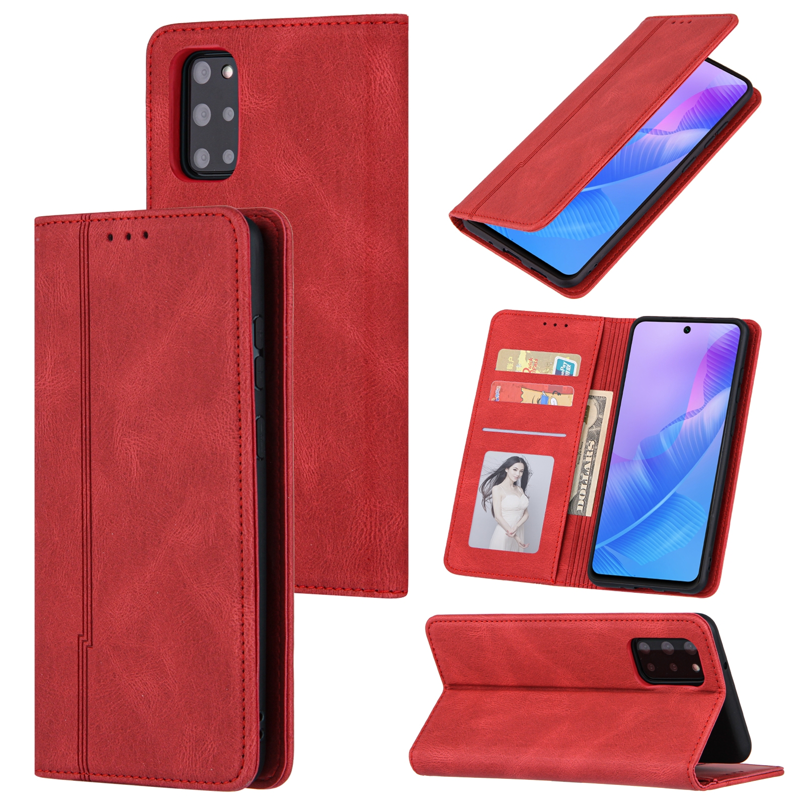 For Samsung Galaxy S21 Ultra 5G Skin Feel Pressure Line Magnetic Horizontal Flip Leather Case with Holder & Card Slot & Wallet & Photo Frame(Red) For Samsung Galaxy S21 Ultra 5G Skin Feel Pressure Line Magnetic Horizontal Flip Leather Case with Holder & Card Slot & Wallet & Photo Frame(Red)