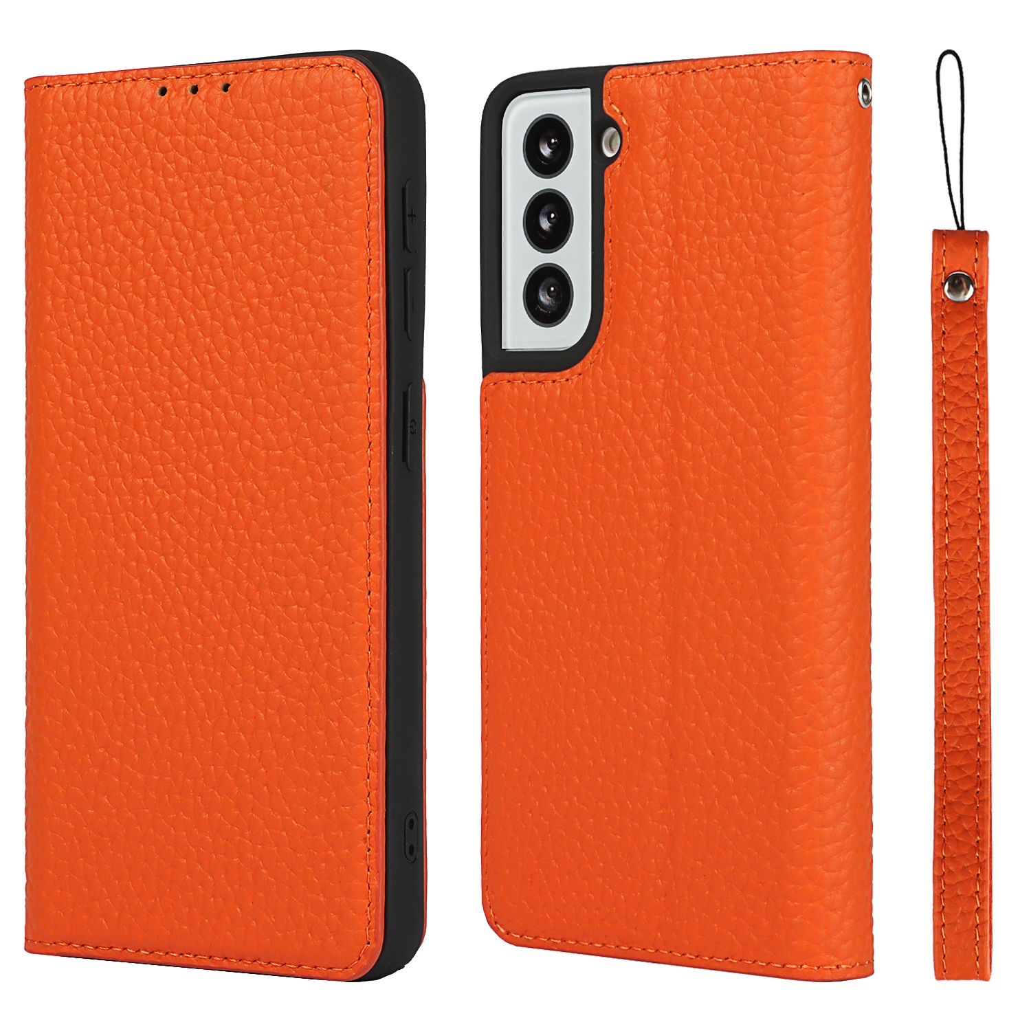 For Samsung Galaxy S21 5G Litchi Genuine Leather Phone Case(Orange) For Samsung Galaxy S21 5G Litchi Genuine Leather Phone Case(Orange)