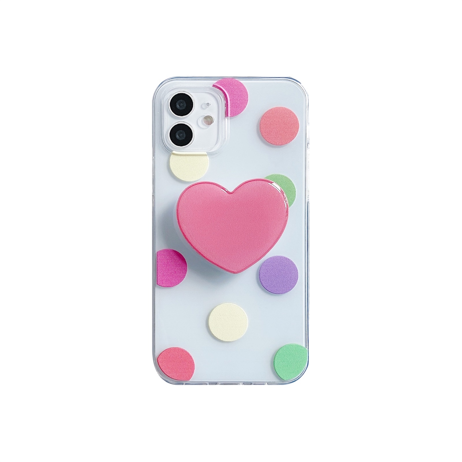 For iPhone 11 Pro Max Colorful Dot Pattern TPU Straight Edge Shockproof Case with Heart Holder (Pink Red) For iPhone 11 Pro Max Colorful Dot Pattern TPU Straight Edge Shockproof Case with Heart Holder (Pink Red)