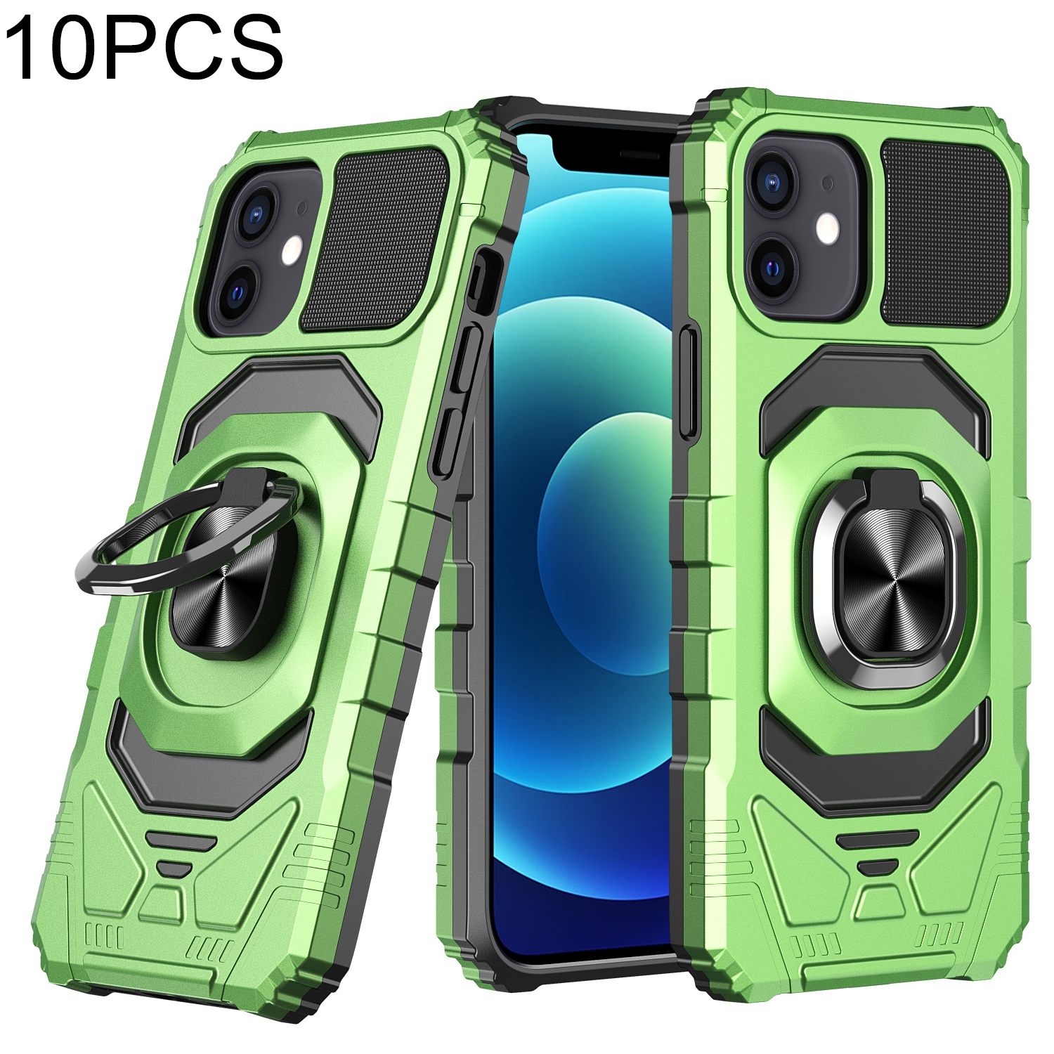 For iPhone 12 mini 10 PCS Armor Magnetic PC + TPU Shockproof Case with 360 Degree Rotation Ring Holder (Emerald Green)