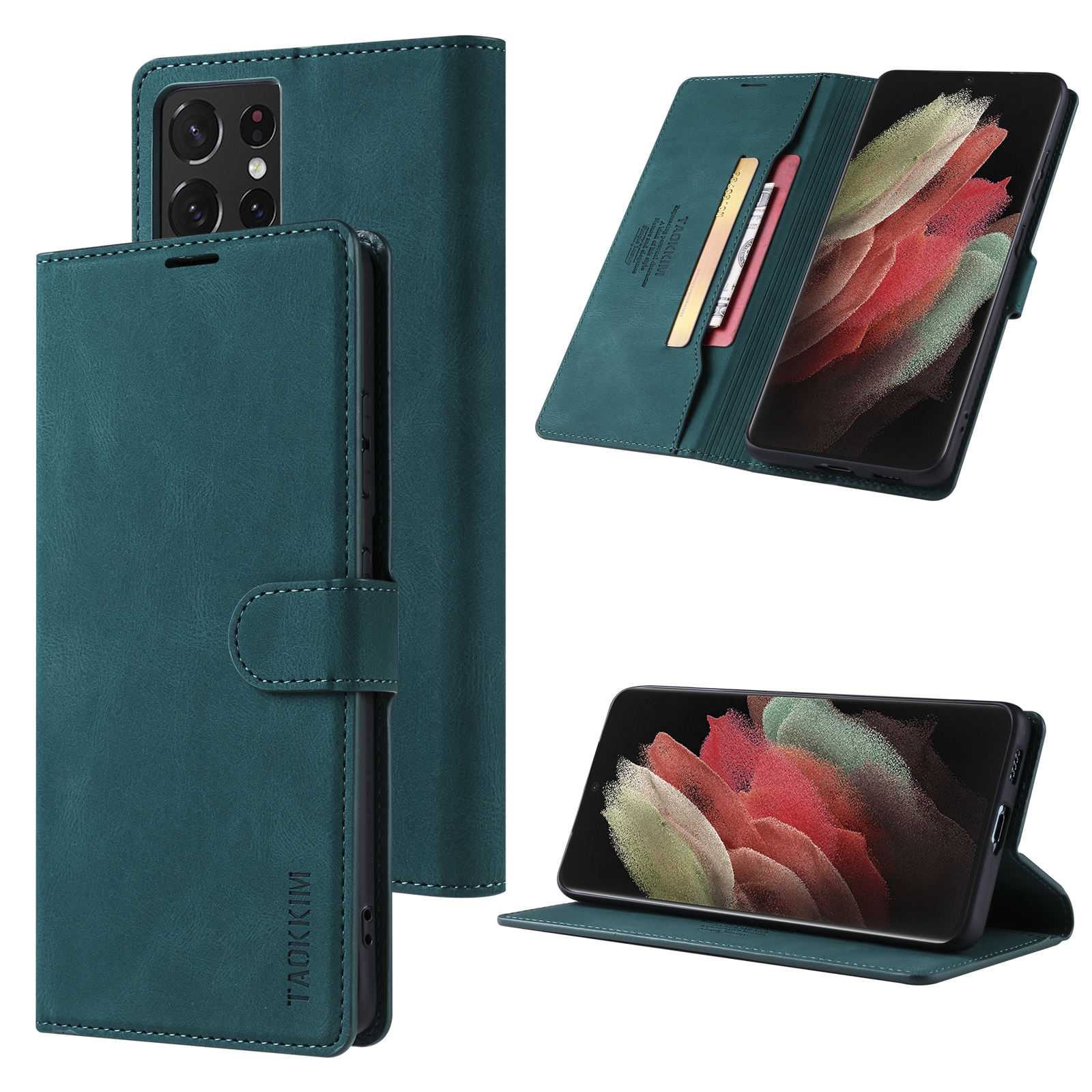 For Samsung Galaxy S21 Ultra 5G TAOKKIM Skin Feel Calf Texture Horizontal Flip PU Leather Case with Holder & Card Slots & Photo Frame & Wallet(Blue) For Samsung Galaxy S21 Ultra 5G TAOKKIM Skin Feel Calf Texture Horizontal Flip PU Leather Case with Holder & Card Slots & Photo Frame & Wallet(Blue)