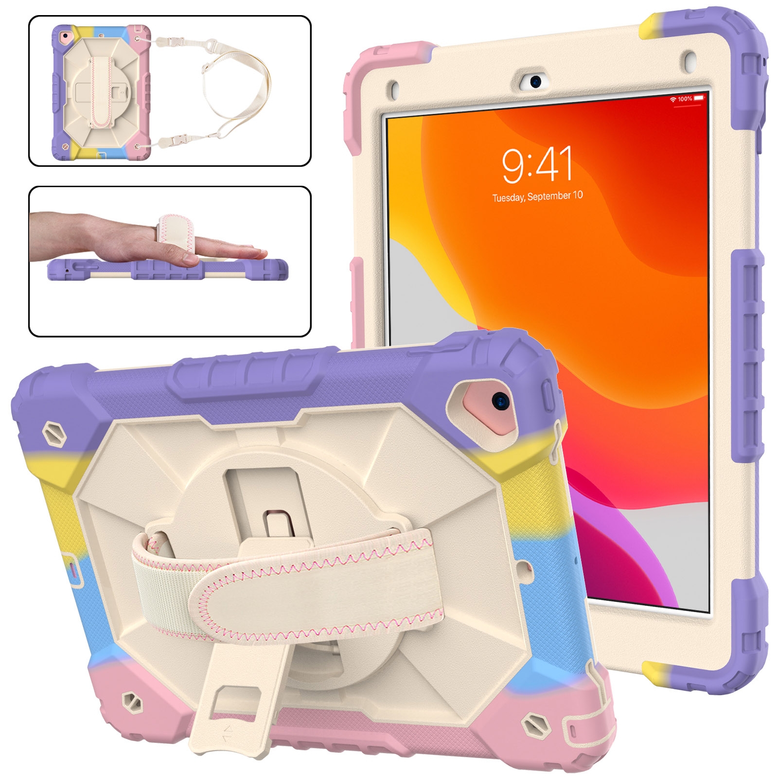 Contrast Color Robot Shockproof Silicon + PC Protective Case with Holder & Shoulder Strap For iPad 9.7 (2018) & (2017) / Air 2 / Air(Colorful Purple) Contrast Color Robot Shockproof Silicon + PC Protective Case with Holder & Shoulder Strap For iPad 9.7 (2018) & (2017) / Air 2 / Air(Colorful Purple)