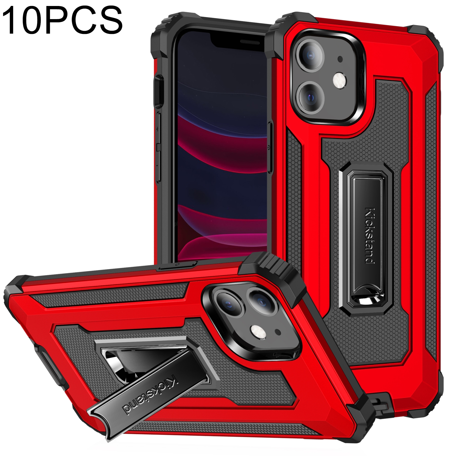 For iPhone 11 10pcs Knight Jazz PC+TPU Shockproof Protective Case with Foldable Holder (Red) For iPhone 11 10pcs Knight Jazz PC+TPU Shockproof Protective Case with Foldable Holder (Red)
