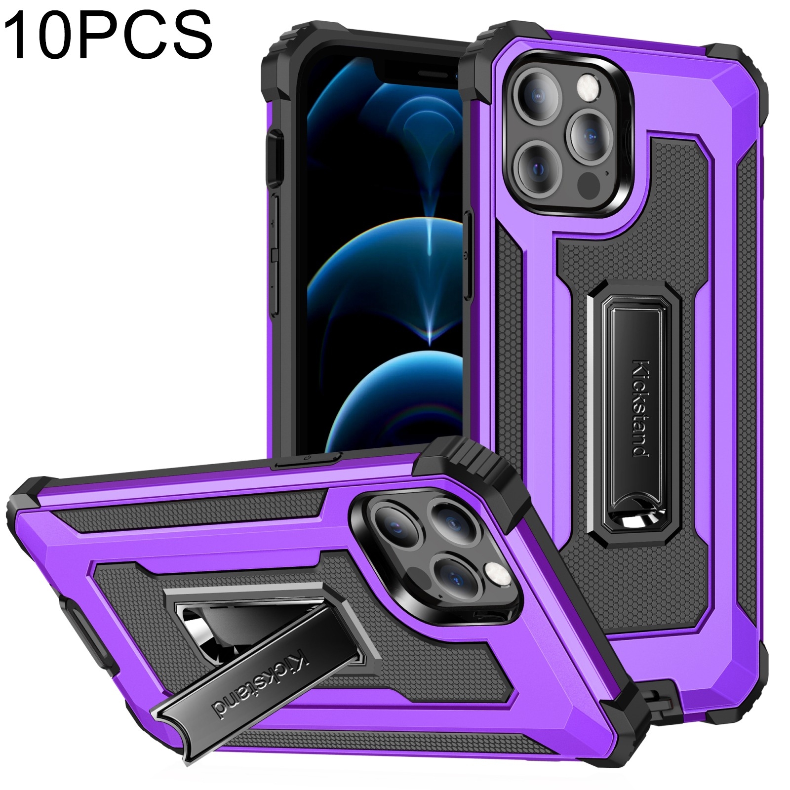 For iPhone 12 / 12 Pro 10pcs Knight Jazz PC+TPU Shockproof Protective Case with Foldable Holder(Purple) For iPhone 12 / 12 Pro 10pcs Knight Jazz PC+TPU Shockproof Protective Case with Foldable Holder(Purple)