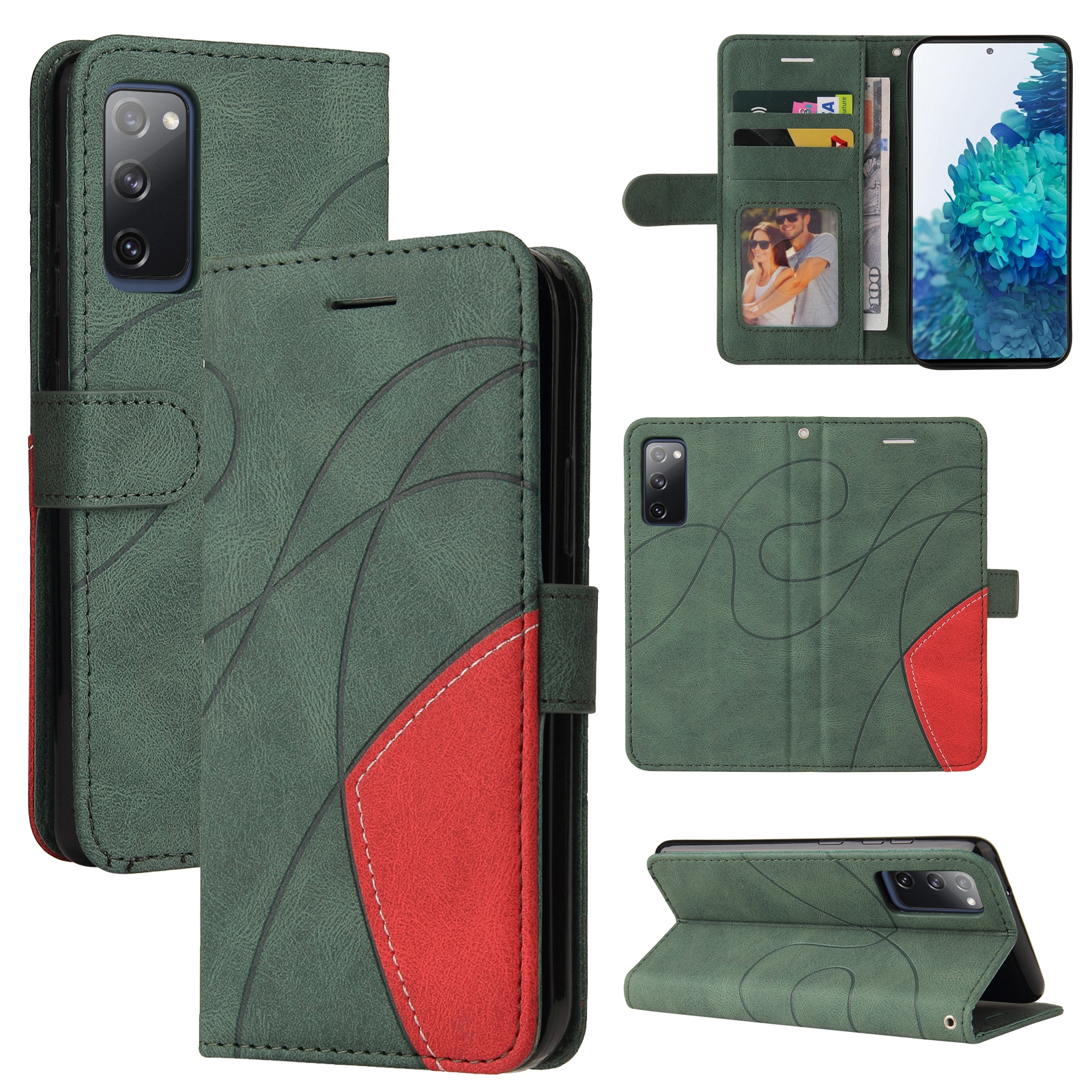 For Samsung Galaxy S20 FE 5G Dual-color Splicing Horizontal Flip PU Leather Case with Holder & Card Slots & Wallet(Green) For Samsung Galaxy S20 FE 5G Dual-color Splicing Horizontal Flip PU Leather Case with Holder & Card Slots & Wallet(Green)