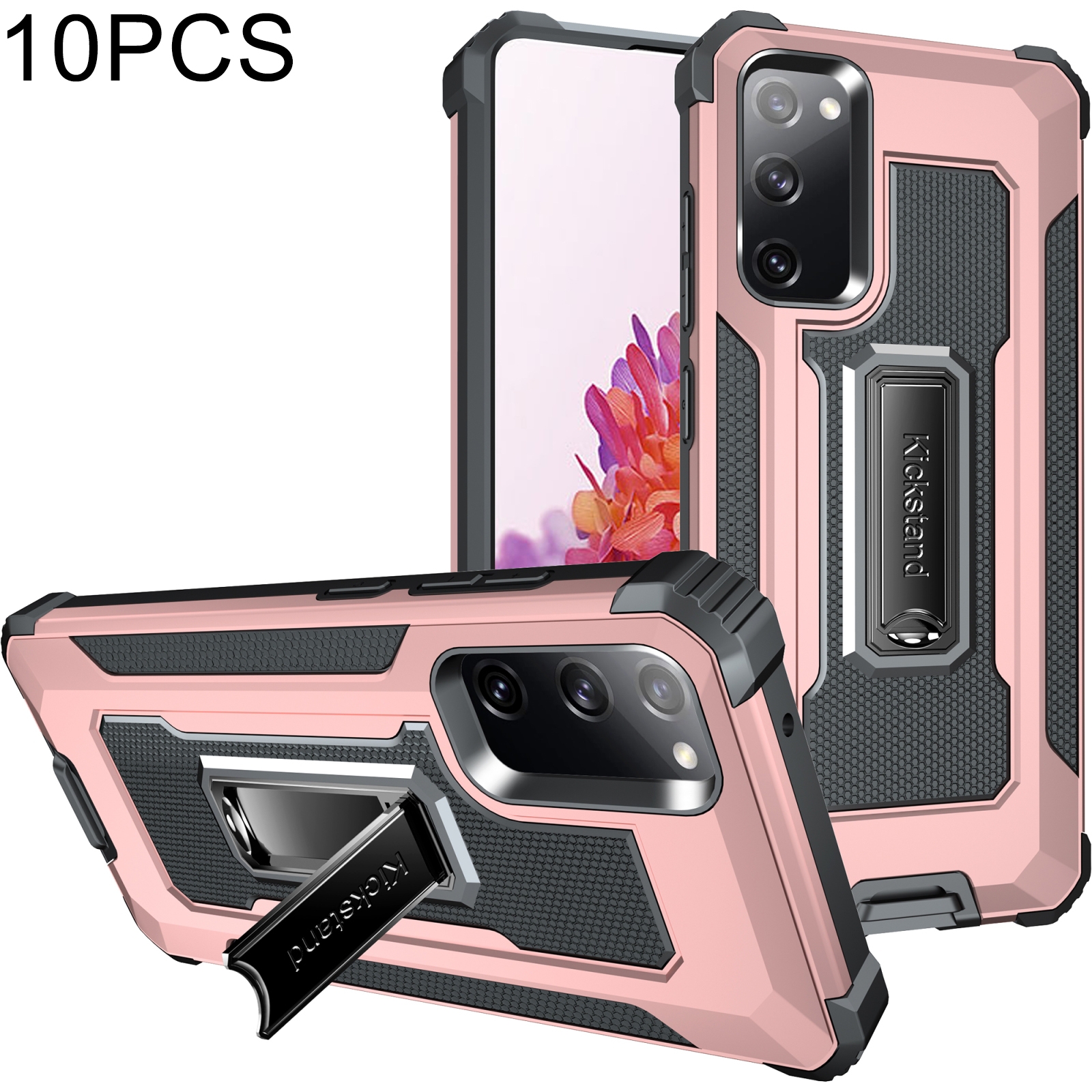 For Samsung Galaxy S20 FE 5G 10 PCS Knight Jazz PC+TPU Shockproof Protective Case with Foldable Holder(Rose Gold) For Samsung Galaxy S20 FE 5G 10 PCS Knight Jazz PC+TPU Shockproof Protective Case with Foldable Holder(Rose Gold)