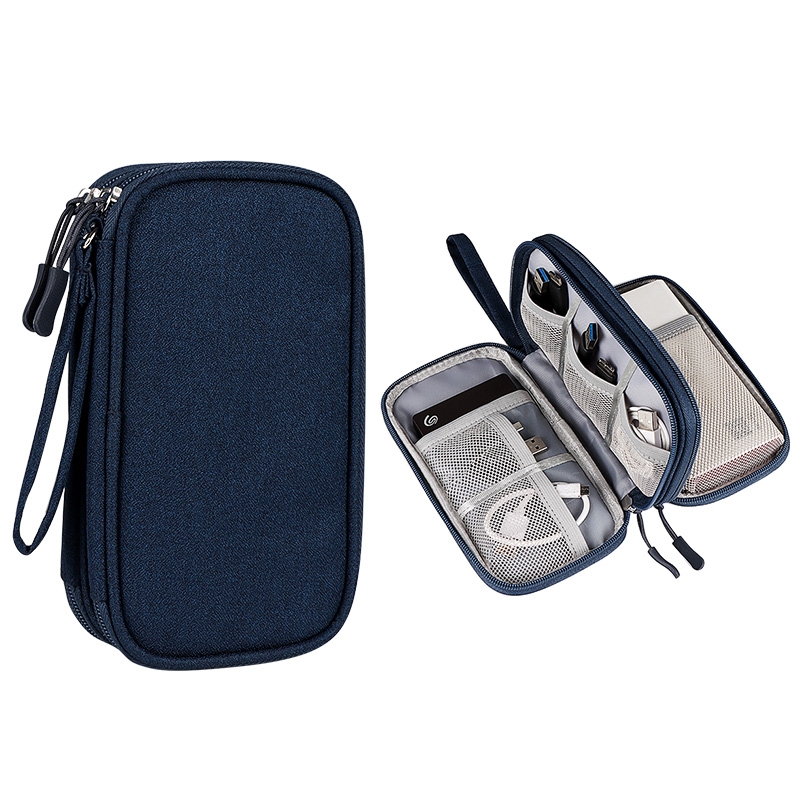 SM05 Double-layer Digital Accessory Storage Bag with Lanyard(Navy Blue) SM05 Double-layer Digital Accessory Storage Bag with Lanyard(Navy Blue)