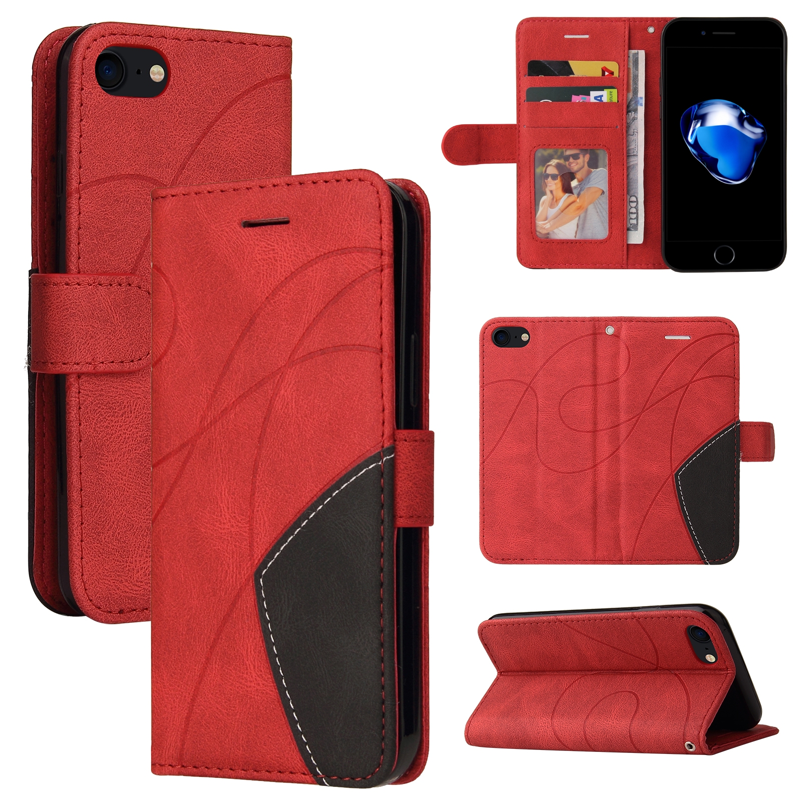 For iPhone SE 2022 / SE 2020 / 8 / 7 Dual-color Splicing Horizontal Flip PU Leather Case with Holder & Card Slots & Wallet(Red) For iPhone SE 2022 / SE 2020 / 8 / 7 Dual-color Splicing Horizontal Flip PU Leather Case with Holder & Card Slots & Wallet(Red)