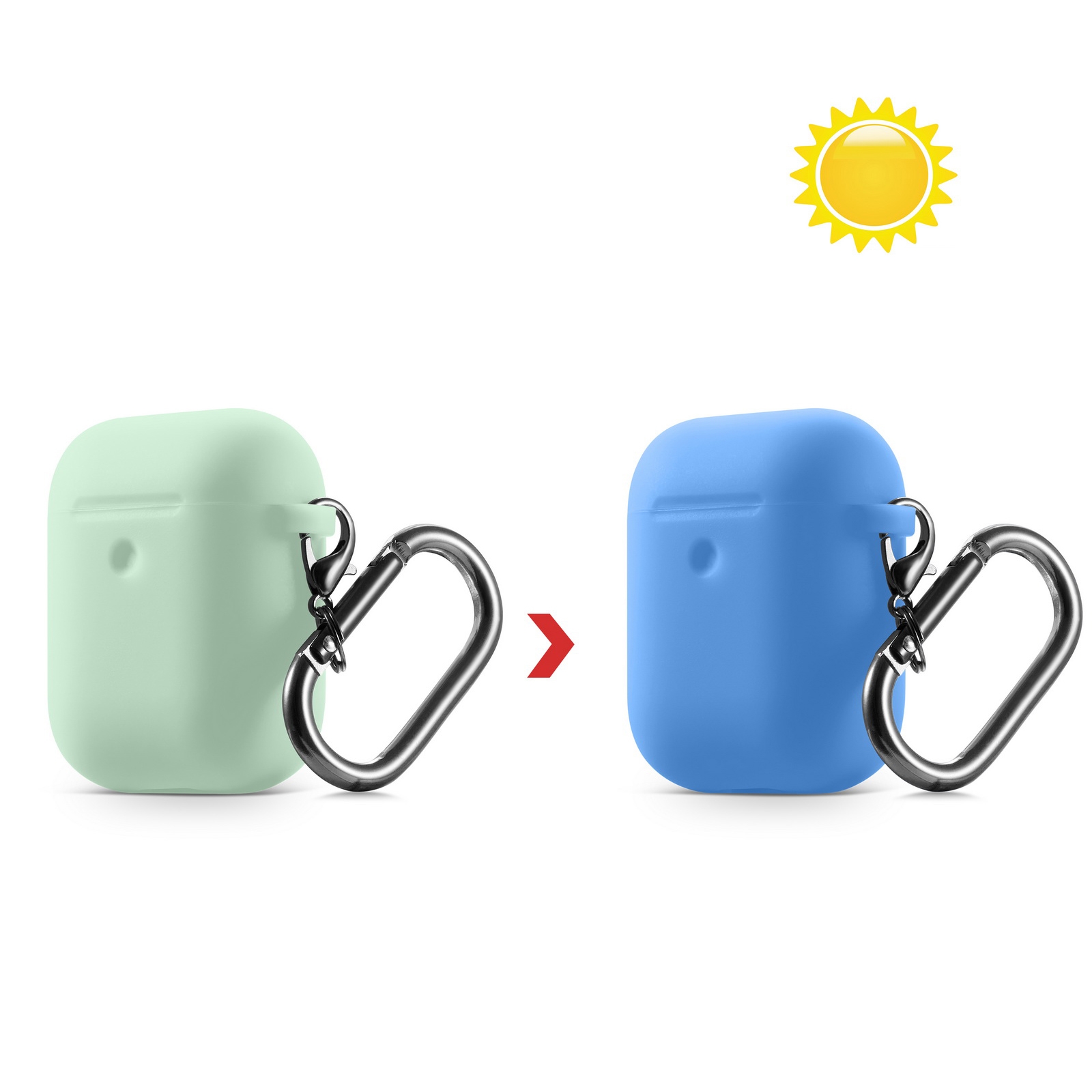 Discoloration in Sun Silicone Protective Case Cover for AirPods 1/2(Mint Green to Sky Blue) Discoloration in Sun Silicone Protective Case Cover for AirPods 1/2(Mint Green to Sky Blue)