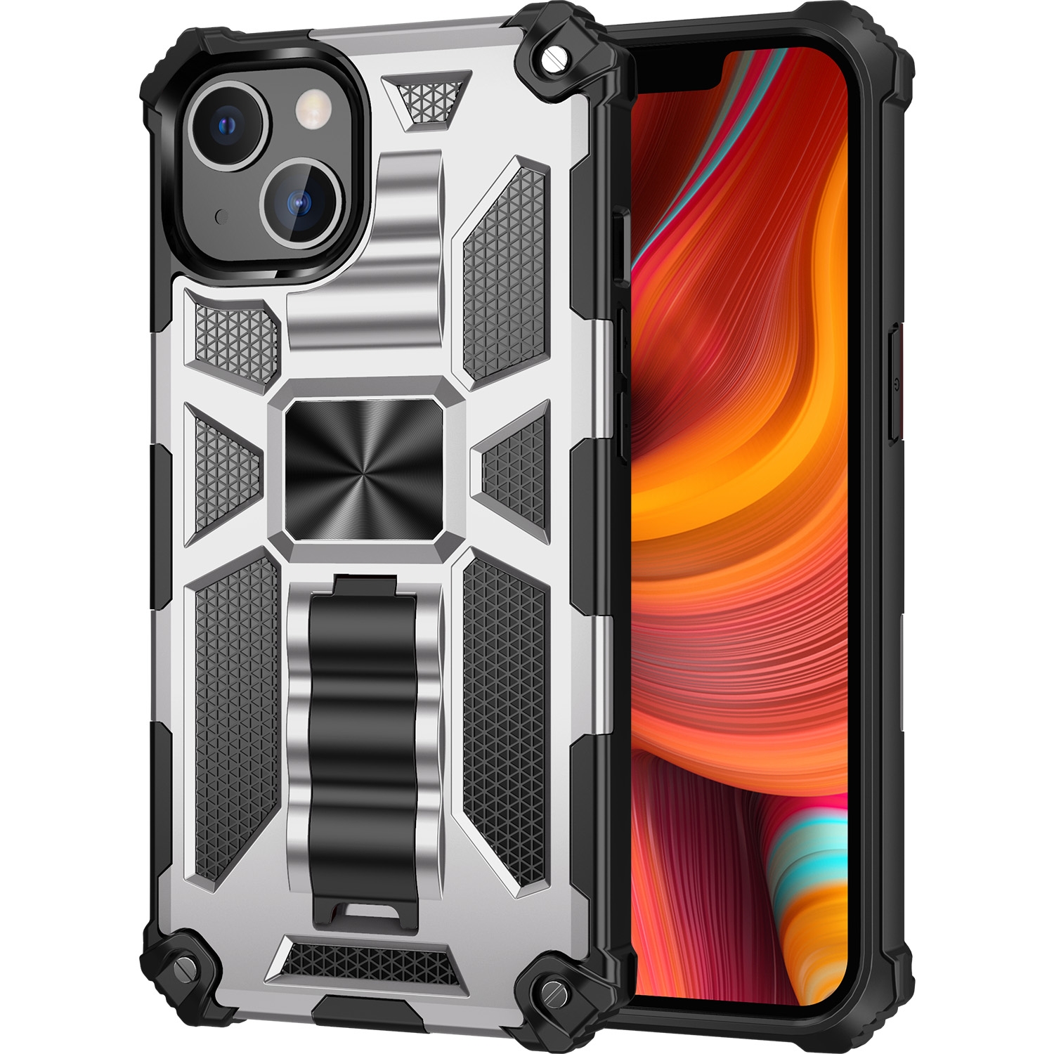 For iPhone 13 mini Armor Shockproof TPU + PC Magnetic Protective Case with Holder (Silver) For iPhone 13 mini Armor Shockproof TPU + PC Magnetic Protective Case with Holder (Silver)