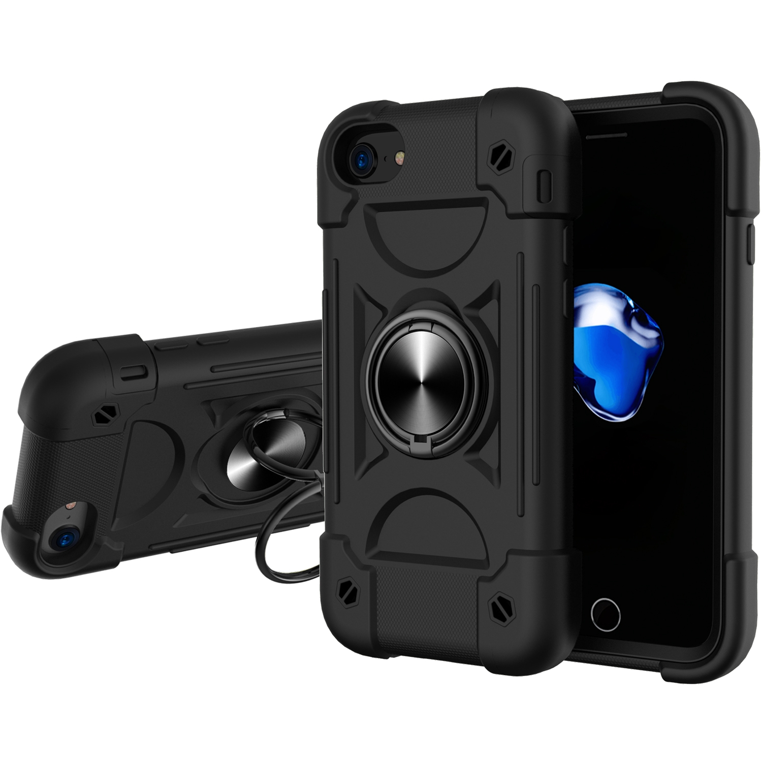 Shockproof Silicone + PC Protective Case with Dual-Ring Holder For iPhone 6/6s/7/8/SE 2022 / SE 2020(Black) Shockproof Silicone + PC Protective Case with Dual-Ring Holder For iPhone 6/6s/7/8/SE 2022 / SE 2020(Black)