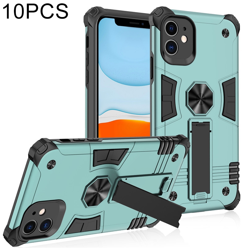 For iPhone 11 10pcs Shockproof TPU + PC Protective Case with Invisible Holder (Dark Green) For iPhone 11 10pcs Shockproof TPU + PC Protective Case with Invisible Holder (Dark Green)