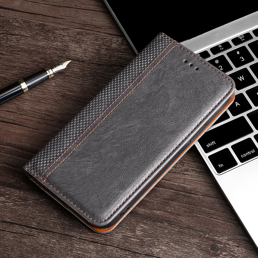 For Samsung Galaxy S21 Ultra 5G Grid Texture Magnetic PU + TPU Horizontal Flip Leather Case with Holder & Card Slot(Gray)