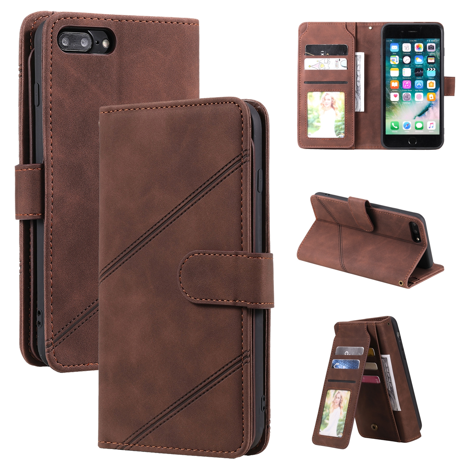 For iPhone SE 2022 / SE 2020 / 8 / 7 Skin Feel Business Horizontal Flip PU Leather Case with Holder & Multi-Card Slots & Wallet & Lanyard & Photo Frame(Brown) For iPhone SE 2022 / SE 2020 / 8 / 7 Skin Feel Business Horizontal Flip PU Leather Case with Holder & Multi-Card Slots & Wallet & Lanyard & Photo Frame(Brown)