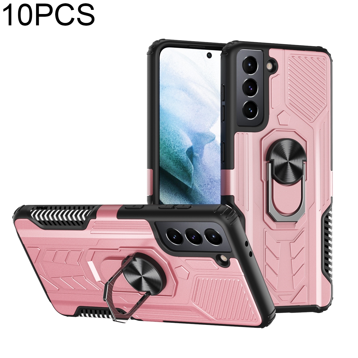 For Samsung Galaxy S21 5G 10 PCS Shield Armor PC+TPU Protective Case with 360 Degree Rotation Ring Holder(Rose Gold) For Samsung Galaxy S21 5G 10 PCS Shield Armor PC+TPU Protective Case with 360 Degree Rotation Ring Holder(Rose Gold)