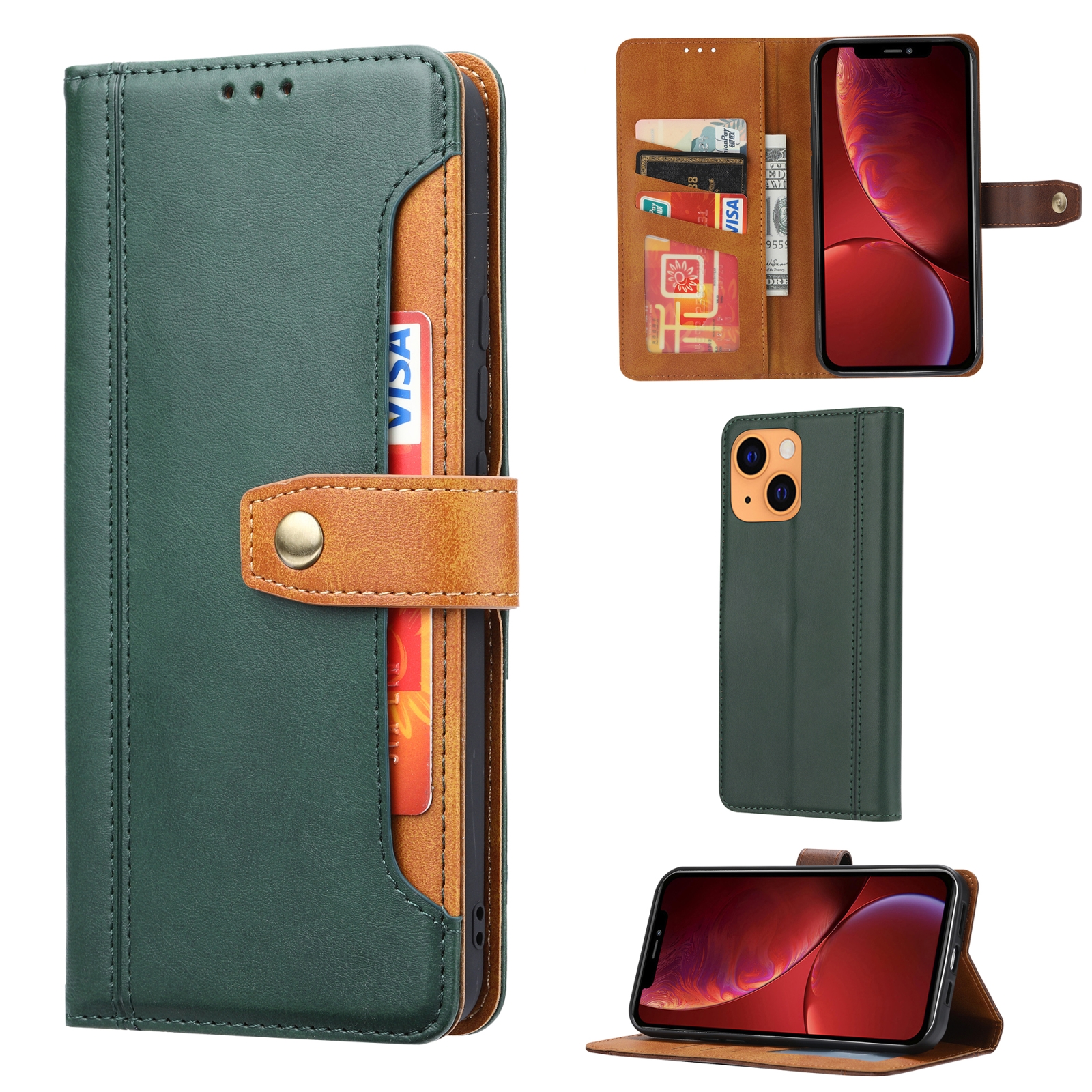 For iPhone 13 mini Calf Texture Double Fold Clasp Horizontal Flip Leather Case with Photo Frame & Holder & Card Slots & Wallet (Green) For iPhone 13 mini Calf Texture Double Fold Clasp Horizontal Flip Leather Case with Photo Frame & Holder & Card Slots & Wallet (Green)
