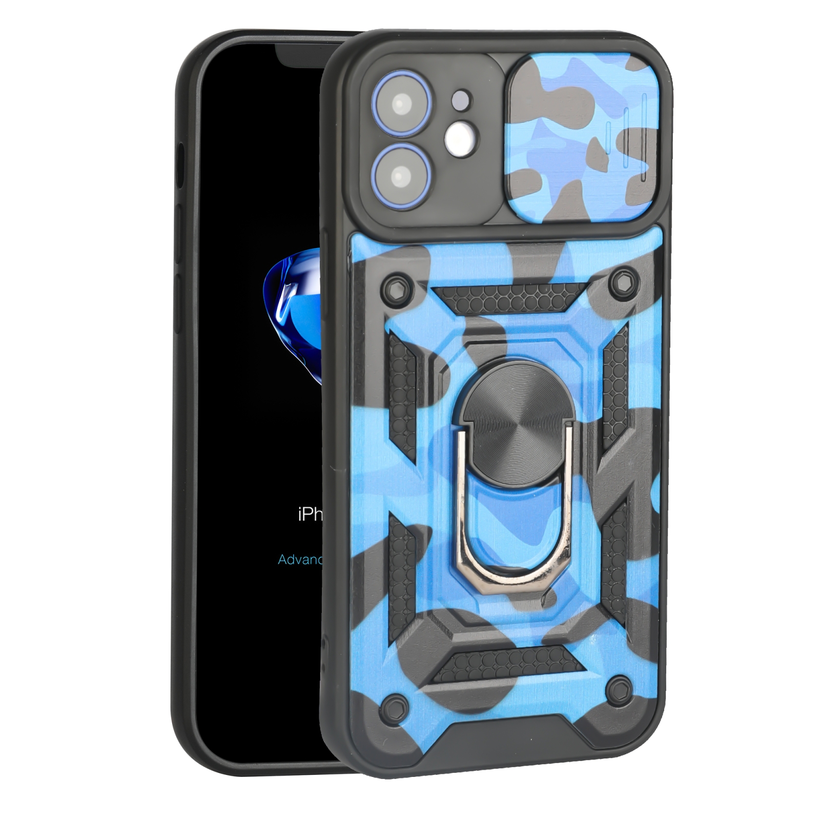 For iPhone 12 Sliding Camera Cover Design Camouflage Series TPU+PC Protective Case(Blue) For iPhone 12 Sliding Camera Cover Design Camouflage Series TPU+PC Protective Case(Blue)