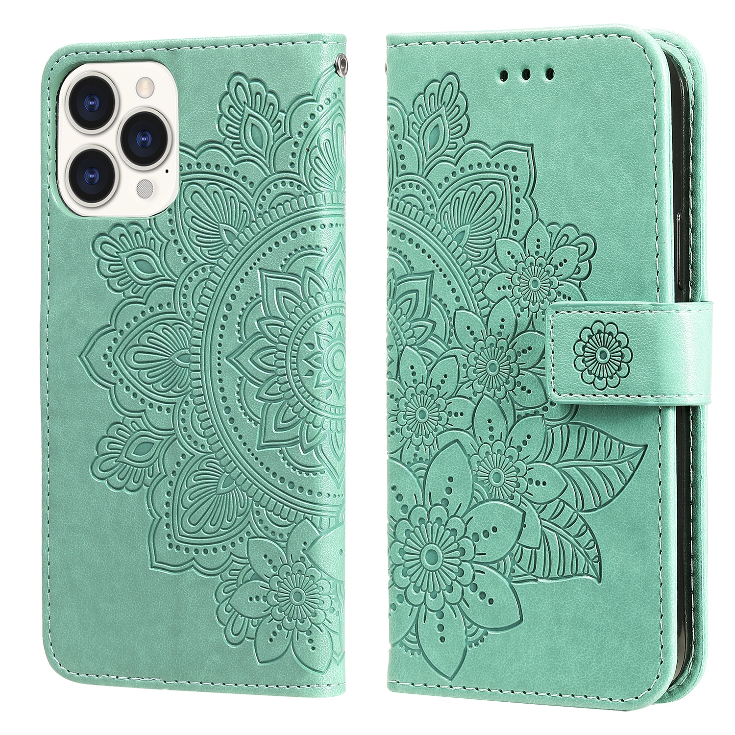 For iPhone 13 Pro Max 7-petal Flowers Embossing Pattern Horizontal Flip PU Leather Case with Holder & Card Slots & Wallet & Photo Frame (Green) For iPhone 13 Pro Max 7-petal Flowers Embossing Pattern Horizontal Flip PU Leather Case with Holder & Card Slots & Wallet & Photo Frame (Green)