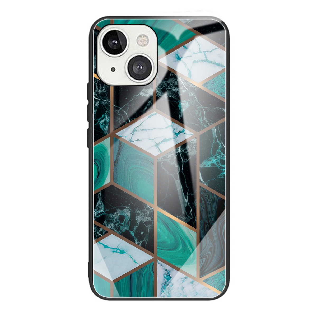 For iPhone 13 mini Abstract Marble Pattern Glass Protective Case (Rhombus Dark Green) For iPhone 13 mini Abstract Marble Pattern Glass Protective Case (Rhombus Dark Green)