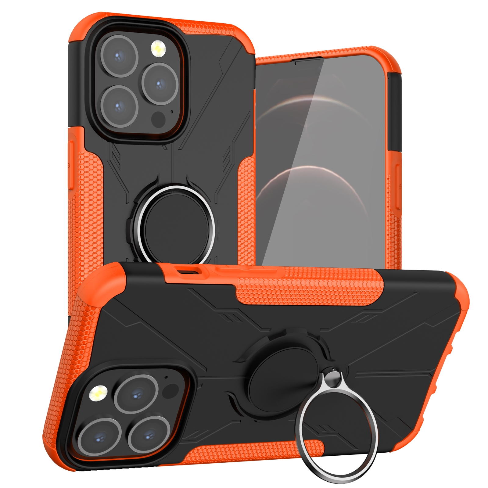 For iPhone 13 mini Armor Bear Shockproof PC + TPU Protective Case with Ring Holder (Orange) For iPhone 13 mini Armor Bear Shockproof PC + TPU Protective Case with Ring Holder (Orange)