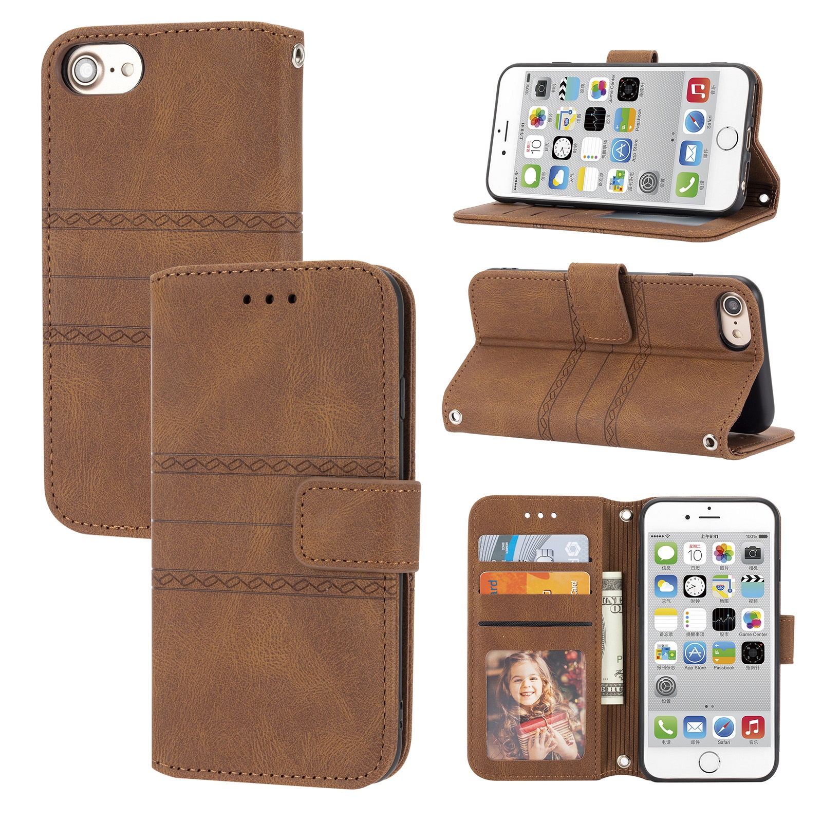 For iPhone 8 / 7 / 6 Embossed Striped Magnetic Buckle Horizontal Flip Leather Case with Holder & Card Slot & Wallet & Photo Frame & Sling(Brown) For iPhone 8 / 7 / 6 Embossed Striped Magnetic Buckle Horizontal Flip Leather Case with Holder & Card Slot & Wallet & Photo Frame & Sling(Brown)