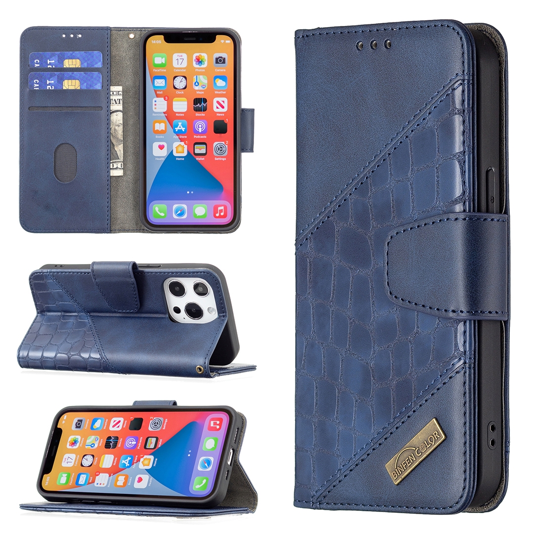 For iPhone 13 Pro Max Matching Color Crocodile Texture Horizontal Flip PU Leather Case with Wallet & Holder & Card Slots(Blue) For iPhone 13 Pro Max Matching Color Crocodile Texture Horizontal Flip PU Leather Case with Wallet & Holder & Card Slots(Blue)