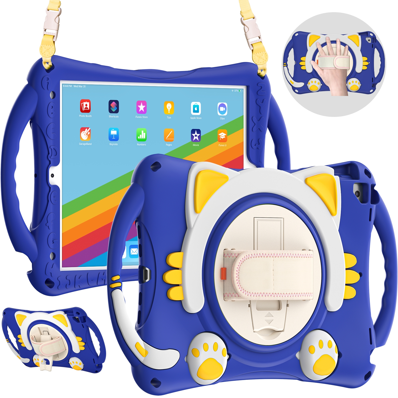 Cute Cat King Kids Shockproof Silicone Tablet Case with Holder & Shoulder Strap & Handle For iPad 10.2 2021 / 2020 / 2019 / Pro 10.5 / Air 10.5(Dark Blue) Cute Cat King Kids Shockproof Silicone Tablet Case with Holder & Shoulder Strap & Handle For iPad 10.2 2021 / 2020 / 2019 / Pro 10.5 / Air 10.5(Dark Blue)