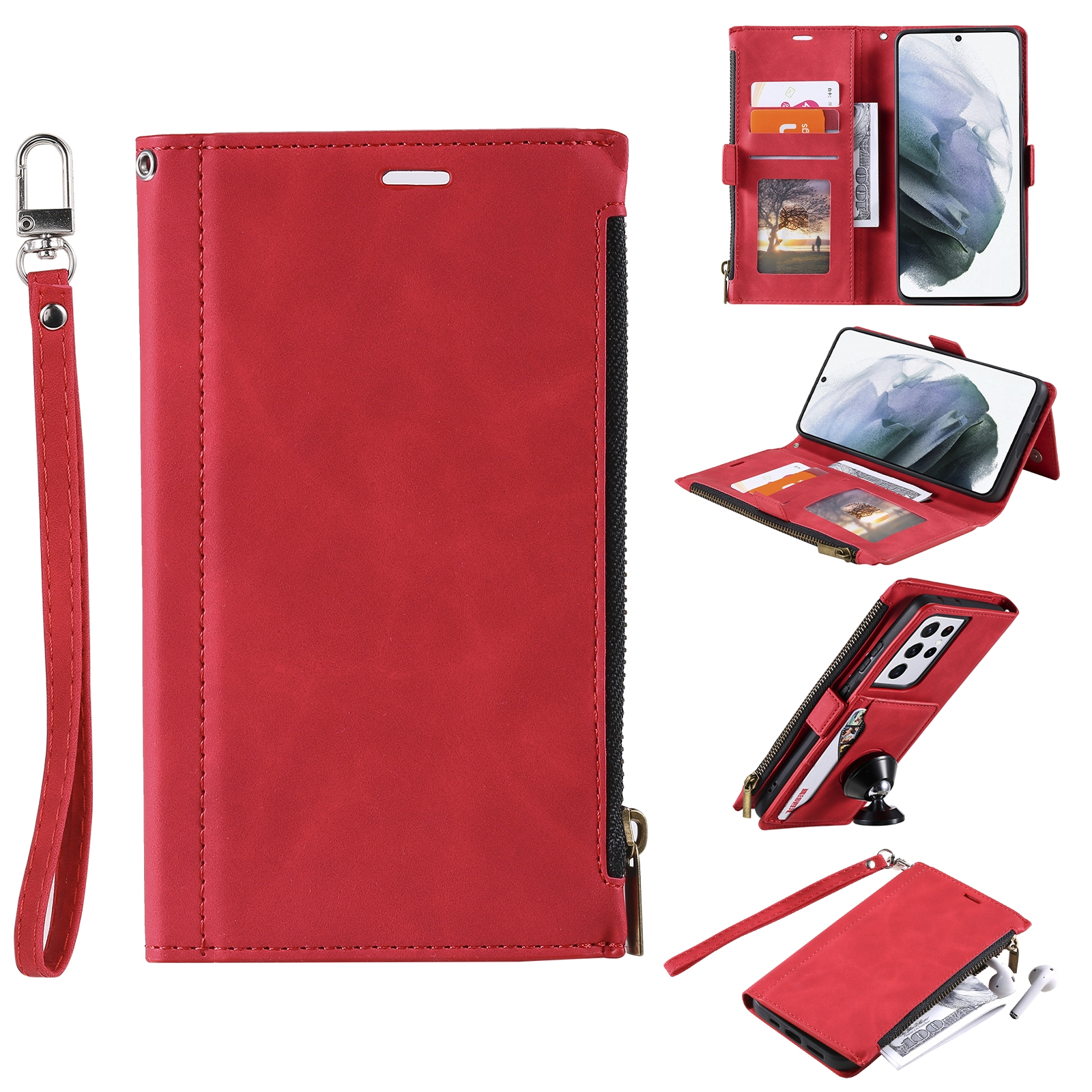 For Samsung Galaxy S21 Ultra 5G Side Zipper Back Card Horizontal Flip PU Leather Case with Card Slots & Wallet & Photo Frame & Lanyard(Red) For Samsung Galaxy S21 Ultra 5G Side Zipper Back Card Horizontal Flip PU Leather Case with Card Slots & Wallet & Photo Frame & Lanyard(Red)