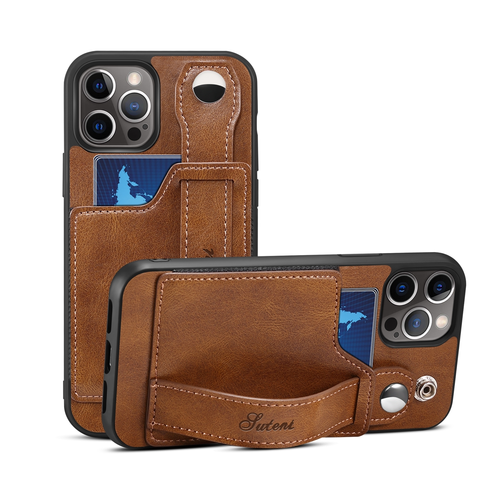 For iPhone 13 mini TPU + PU Leather Shockproof Protective Case with Card Slots and Hand Strap (Brown) For iPhone 13 mini TPU + PU Leather Shockproof Protective Case with Card Slots and Hand Strap (Brown)