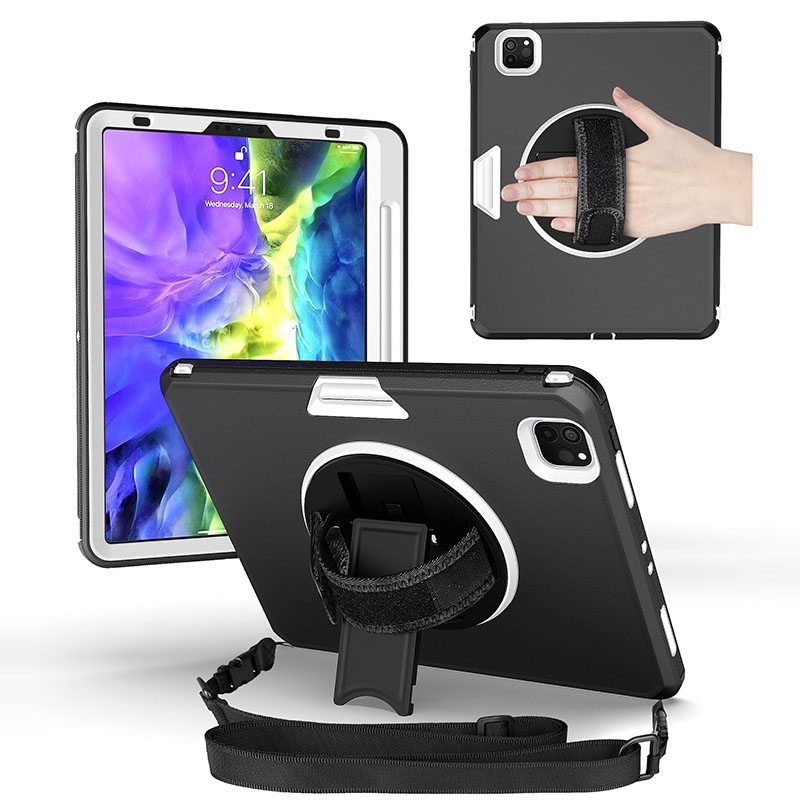 For iPad Pro 11 2020 / Air 10.9 2020 360 Degree Rotation Turntable Robot Shockproof TPU + PC Protective Tablet Case with Holder & Hand Grip Strap & Shoulder Strap(Black White) For iPad Pro 11 2020 / Air 10.9 2020 360 Degree Rotation Turntable Robot Shockproof TPU + PC Protective Tablet Case with Holder & Hand Grip Strap & Shoulder Strap(Black White)