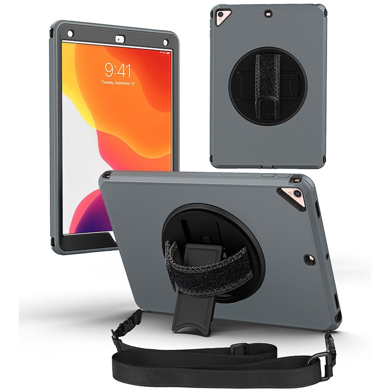 360 Degree Rotation Turntable Robot Shockproof TPU + PC Protective Case with Holder & Hand Grip Strap & Shoulder Strap For iPad Pro 10.5(Grey Black) 360 Degree Rotation Turntable Robot Shockproof TPU + PC Protective Case with Holder & Hand Grip Strap & Shoulder Strap For iPad Pro 10.5(Grey Black)
