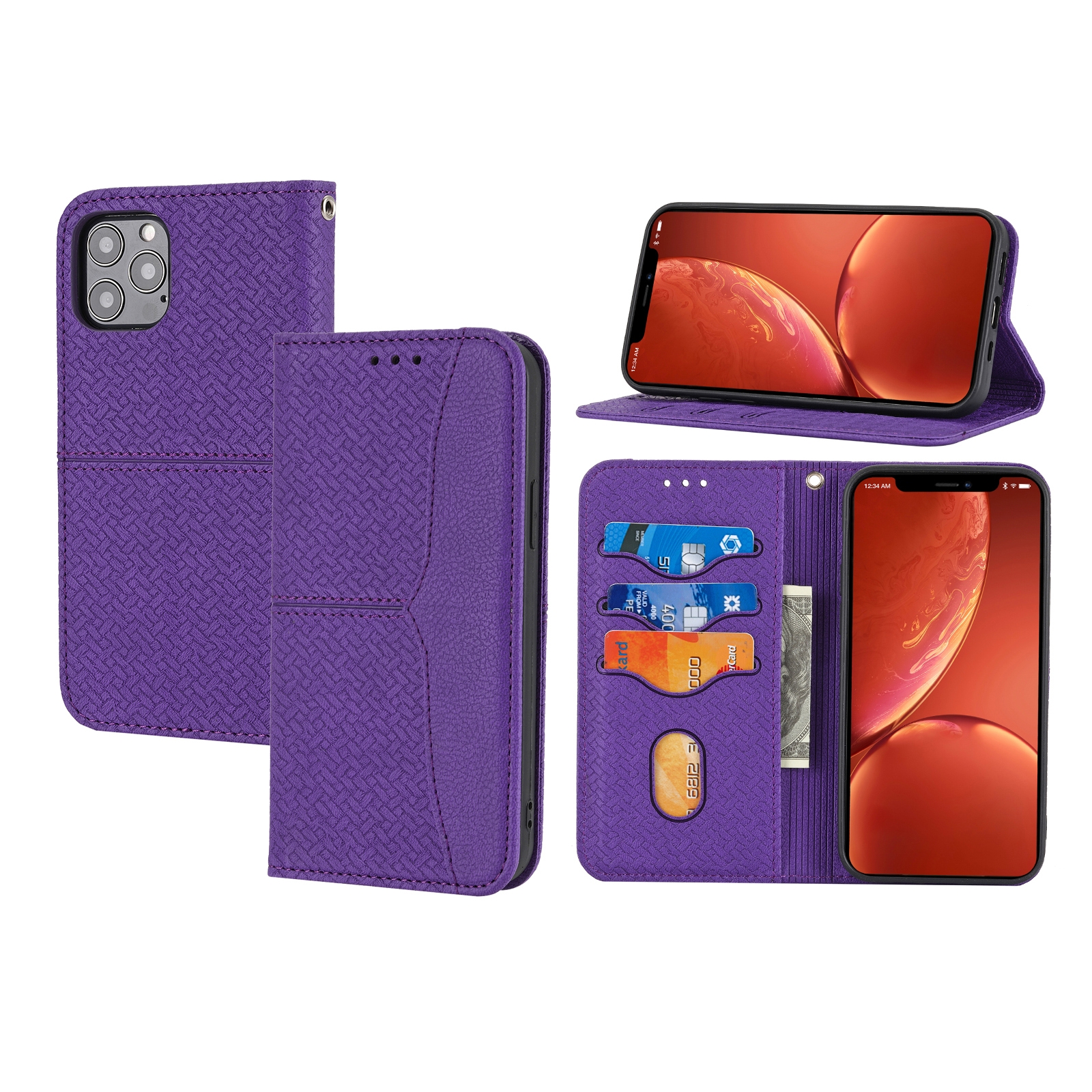 For iPhone 13 Pro Woven Texture Stitching Magnetic Horizontal Flip PU Leather Case with Holder & Card Slots & Wallet & Lanyard (Purple) For iPhone 13 Pro Woven Texture Stitching Magnetic Horizontal Flip PU Leather Case with Holder & Card Slots & Wallet & Lanyard (Purple)