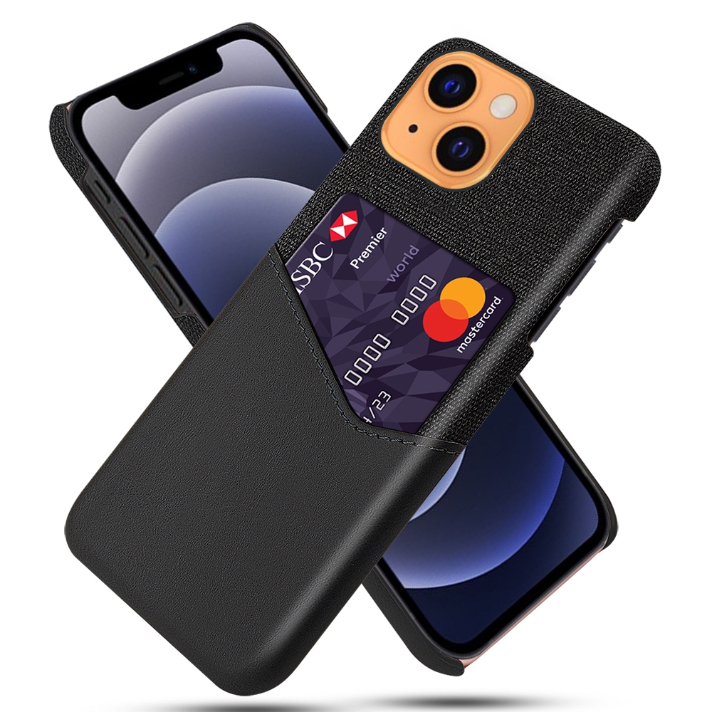 For iPhone 13 mini Cloth Texture PC + PU Leather Back Cover Shockproof Case with Card Slot (Black) For iPhone 13 mini Cloth Texture PC + PU Leather Back Cover Shockproof Case with Card Slot (Black)