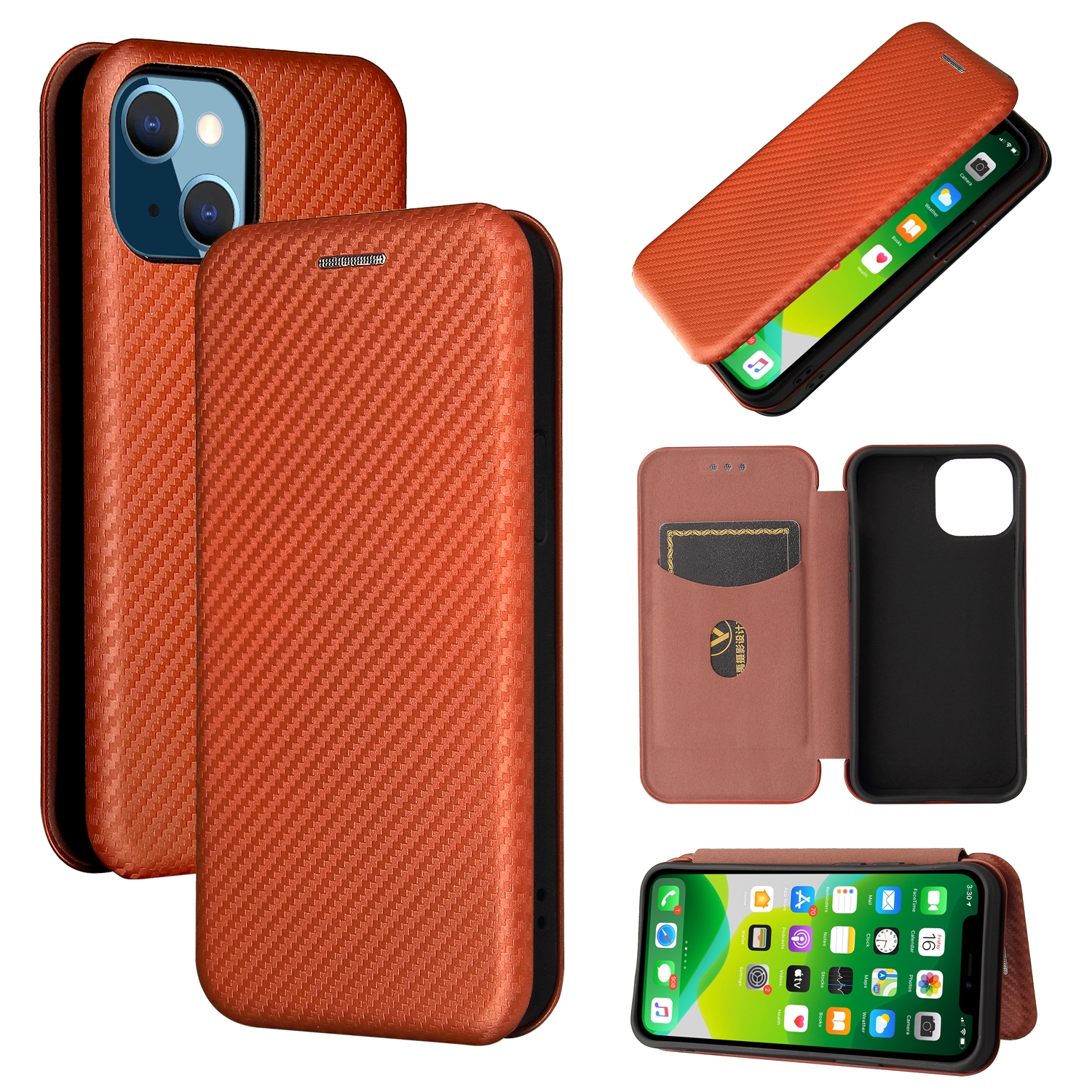 For iPhone 13 mini Carbon Fiber Texture Horizontal Flip TPU + PC + PU Leather Case with Card Slot (Brown) For iPhone 13 mini Carbon Fiber Texture Horizontal Flip TPU + PC + PU Leather Case with Card Slot (Brown)