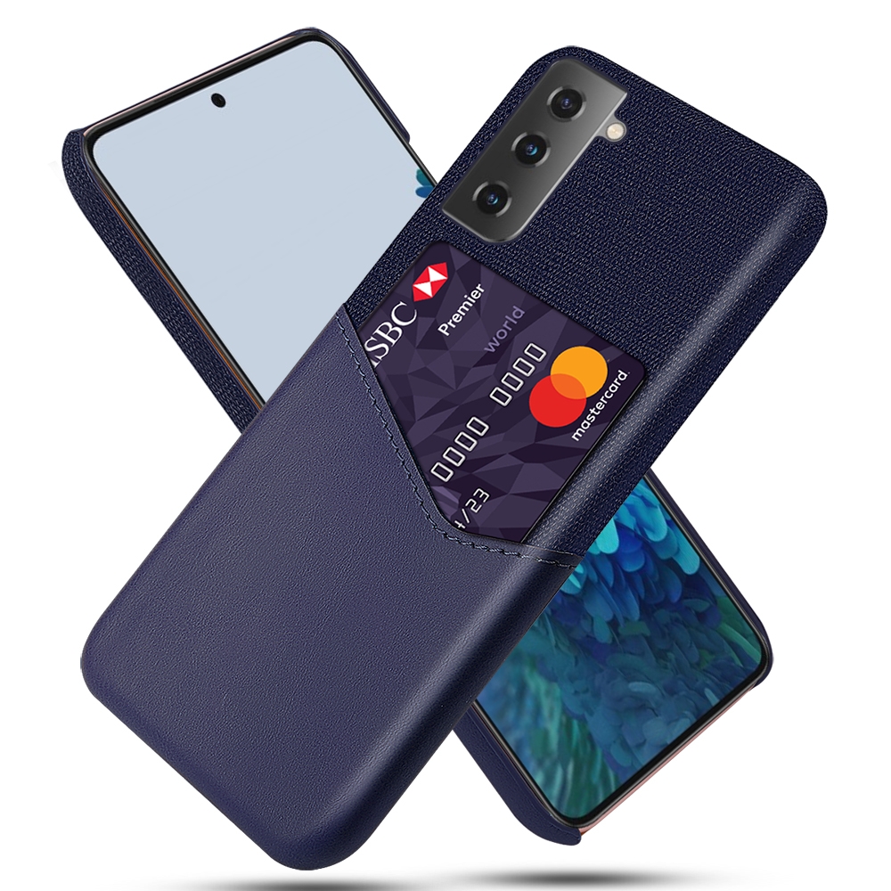 For Samsung Galaxy S21 5G Cloth Texture PC + PU Leather Back Cover Shockproof Case with Card Slot(Blue) For Samsung Galaxy S21 5G Cloth Texture PC + PU Leather Back Cover Shockproof Case with Card Slot(Blue)