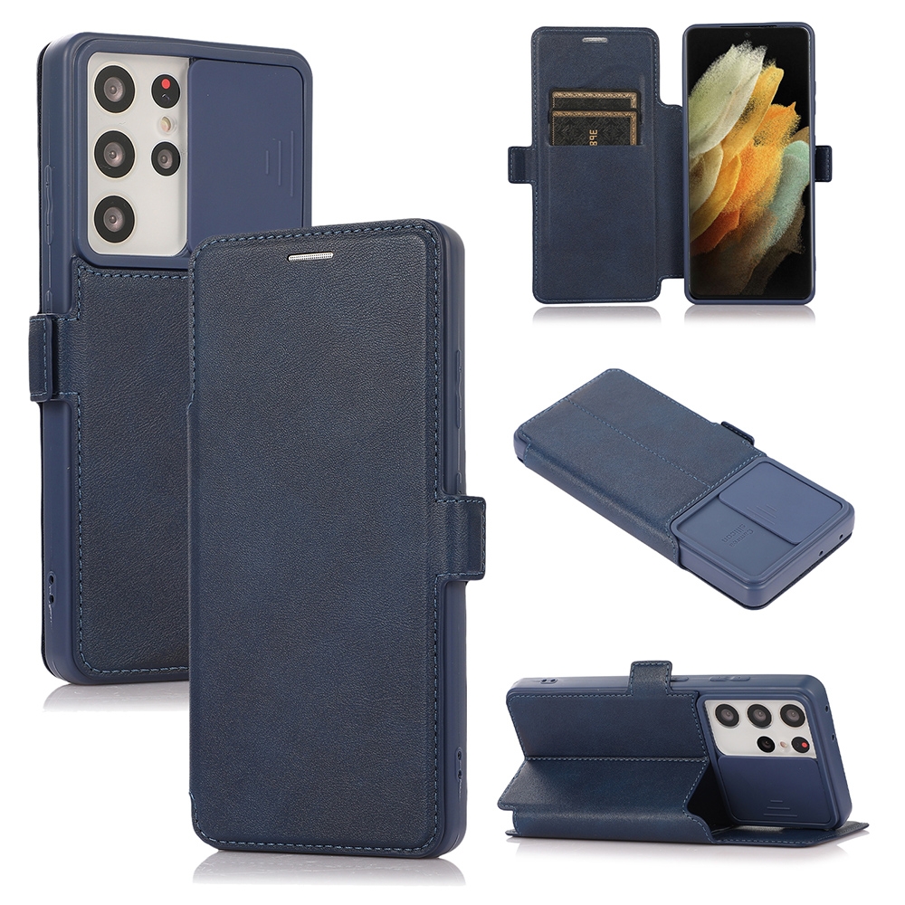 Push Window Double Buckle PU + Silicone Horizontal Flip Leather Case with Holder & Card Slot For Samsung Galaxy S21 Ultra 5G(Blue) Push Window Double Buckle PU + Silicone Horizontal Flip Leather Case with Holder & Card Slot For Samsung Galaxy S21 Ultra 5G(Blue)