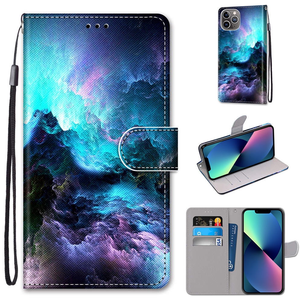 For iPhone 13 mini Coloured Drawing Cross Texture Horizontal Flip PU Leather Case with Holder & Card Slots & Wallet & Lanyard (Colorful Clouds) For iPhone 13 mini Coloured Drawing Cross Texture Horizontal Flip PU Leather Case with Holder & Card Slots & Wallet & Lanyard (Colorful Clouds)