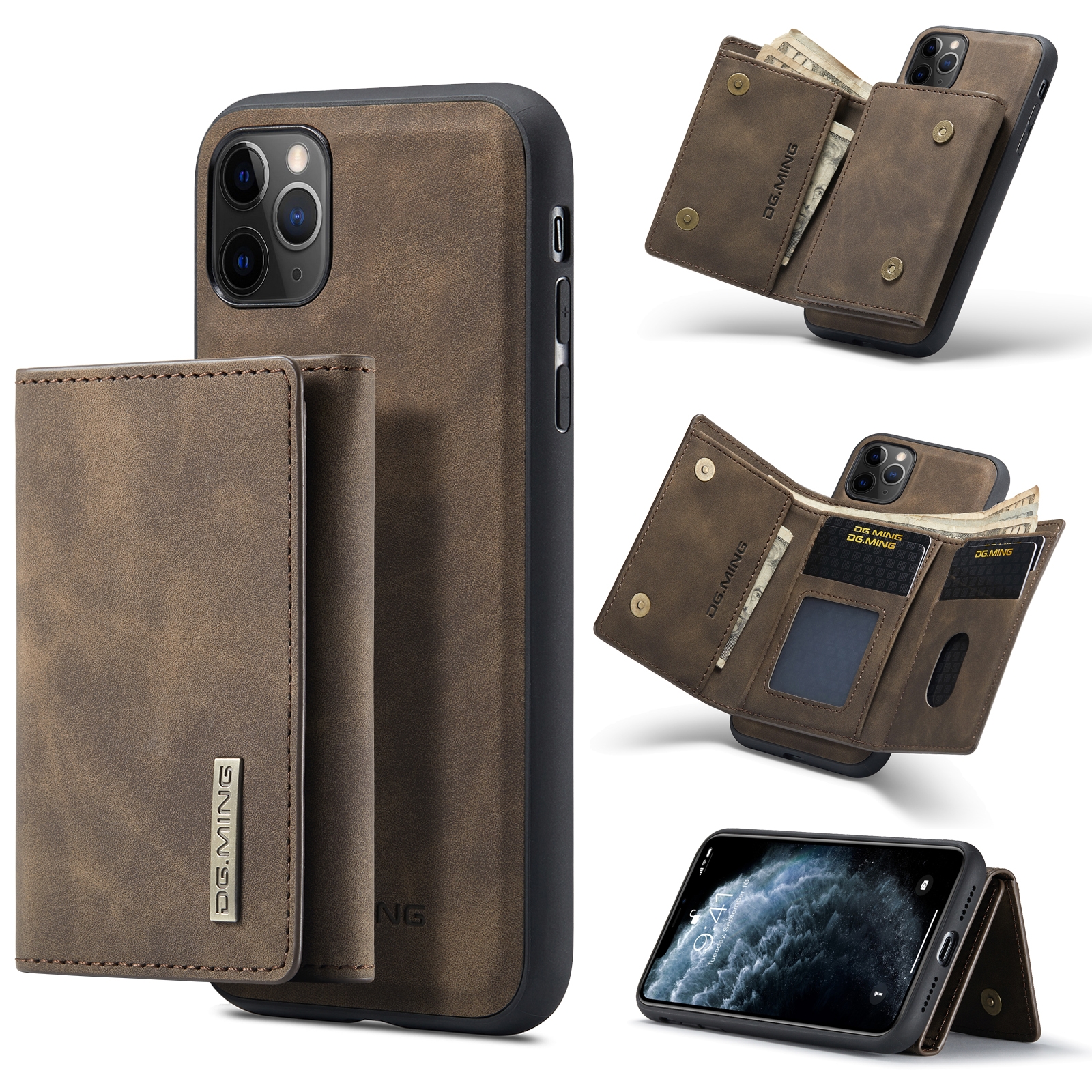 DG.MING M1 Series 3-Fold Multi Card Wallet Back Cover Shockproof Case with Holder Function For iPhone 11 Pro(Coffee) DG.MING M1 Series 3-Fold Multi Card Wallet Back Cover Shockproof Case with Holder Function For iPhone 11 Pro(Coffee)