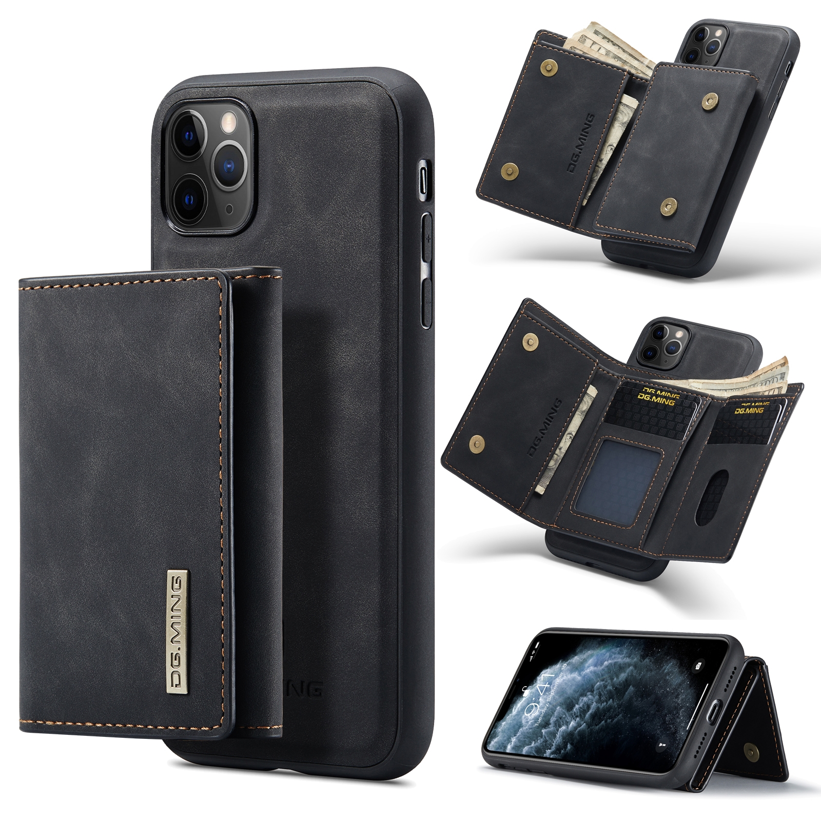 DG.MING M1 Series 3-Fold Multi Card Wallet Back Cover Shockproof Case with Holder Function For iPhone 11 Pro Max(Black) DG.MING M1 Series 3-Fold Multi Card Wallet Back Cover Shockproof Case with Holder Function For iPhone 11 Pro Max(Black)