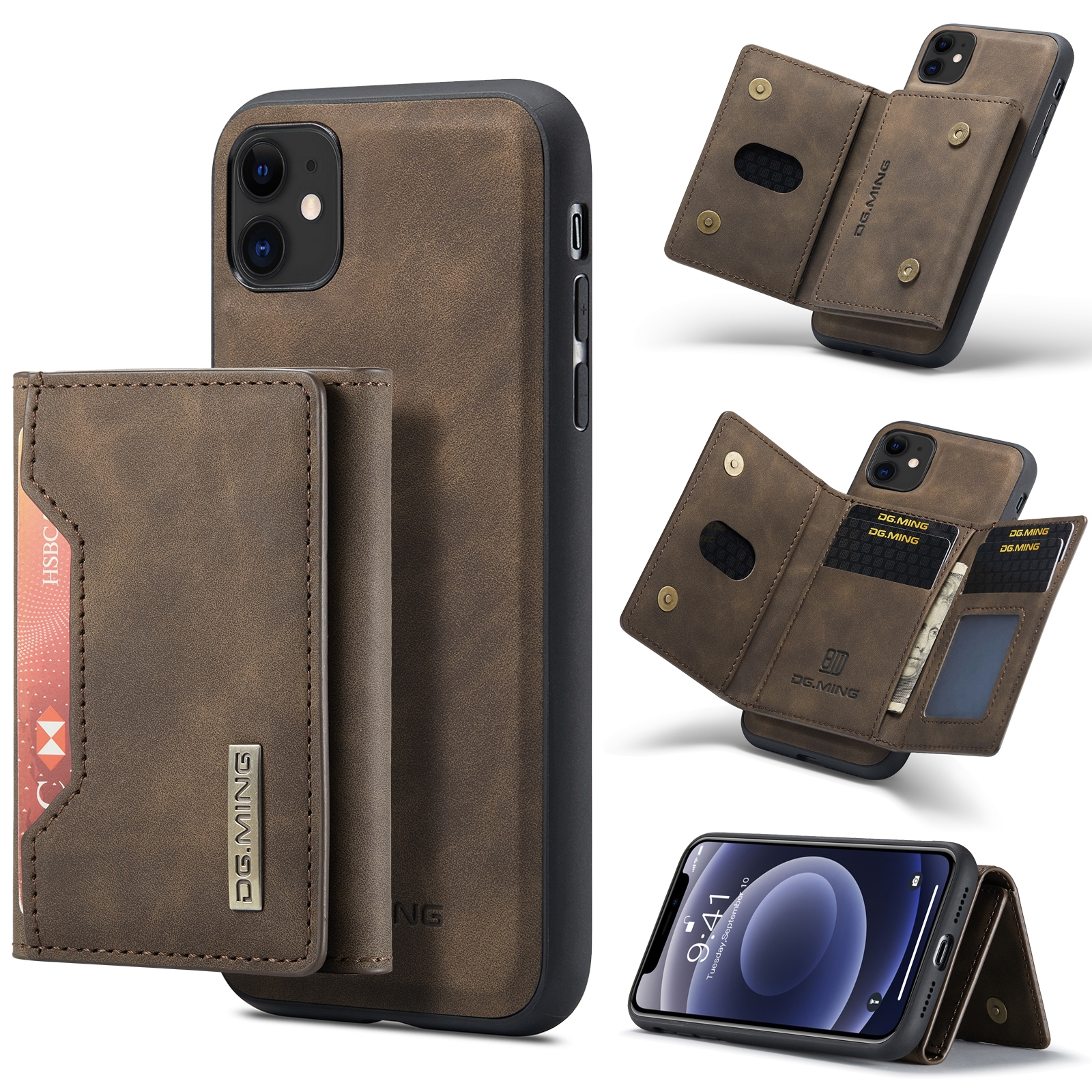 DG.MING M2 Series 3-Fold Multi Card Bag Back Cover Shockproof Case with Wallet & Holder Function For iPhone 11(Coffee) DG.MING M2 Series 3-Fold Multi Card Bag Back Cover Shockproof Case with Wallet & Holder Function For iPhone 11(Coffee)